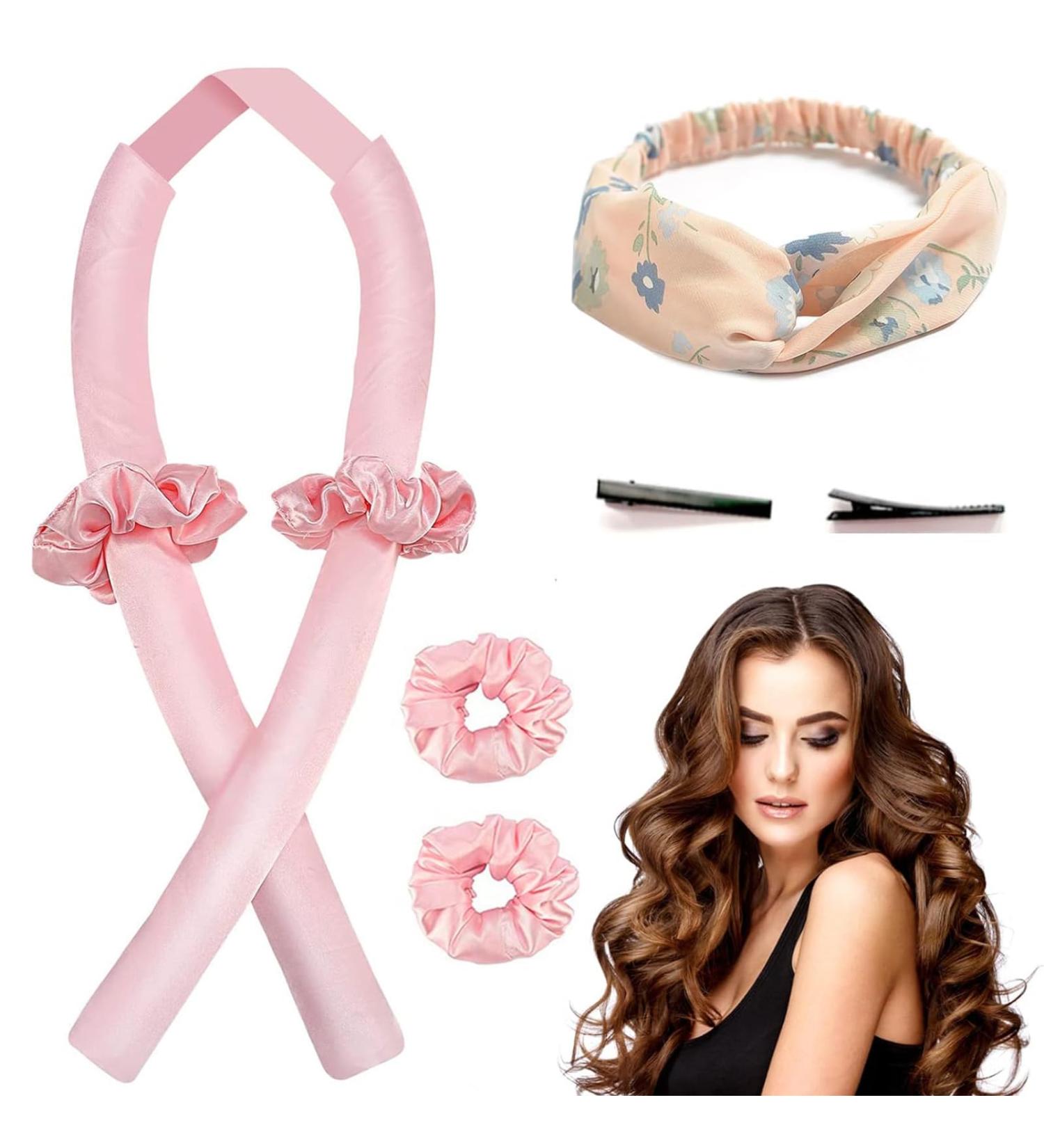 Heatless Curlers Headband - DIY Soft Wave Curls Tools with Flower Pattern Elastic Band - No Heat Rollers for Long/Medium Hair (Pink) - Buy Online on GoSupps.com