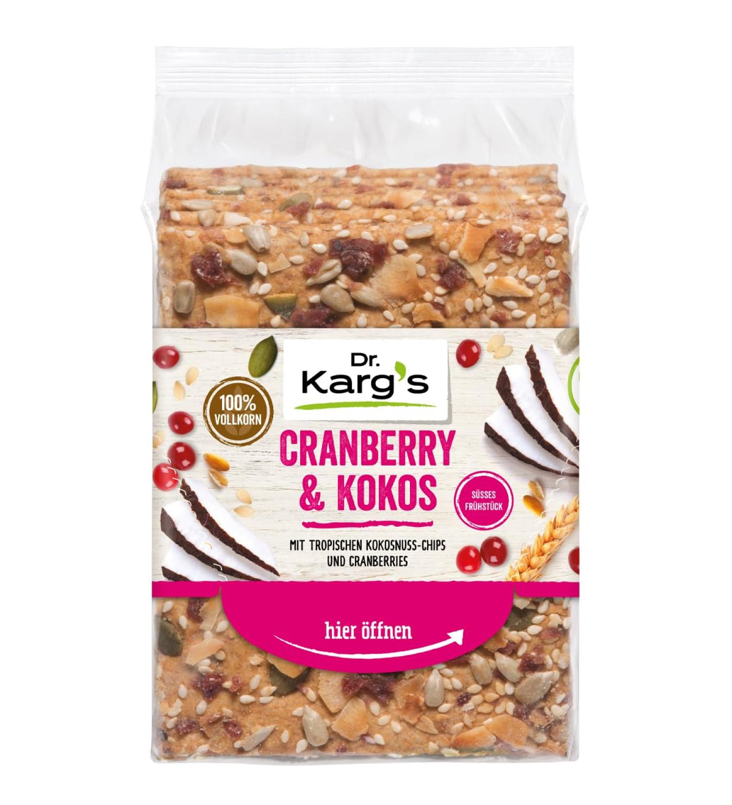 Buy Dr. Karg s Crispbread Cranberry & Coconut - Crispy 100% Whole Grain Vegetarian High Fiber Snack (10x200g) - No Additives Natural Ingredients - Buy Online on GoSupps.com