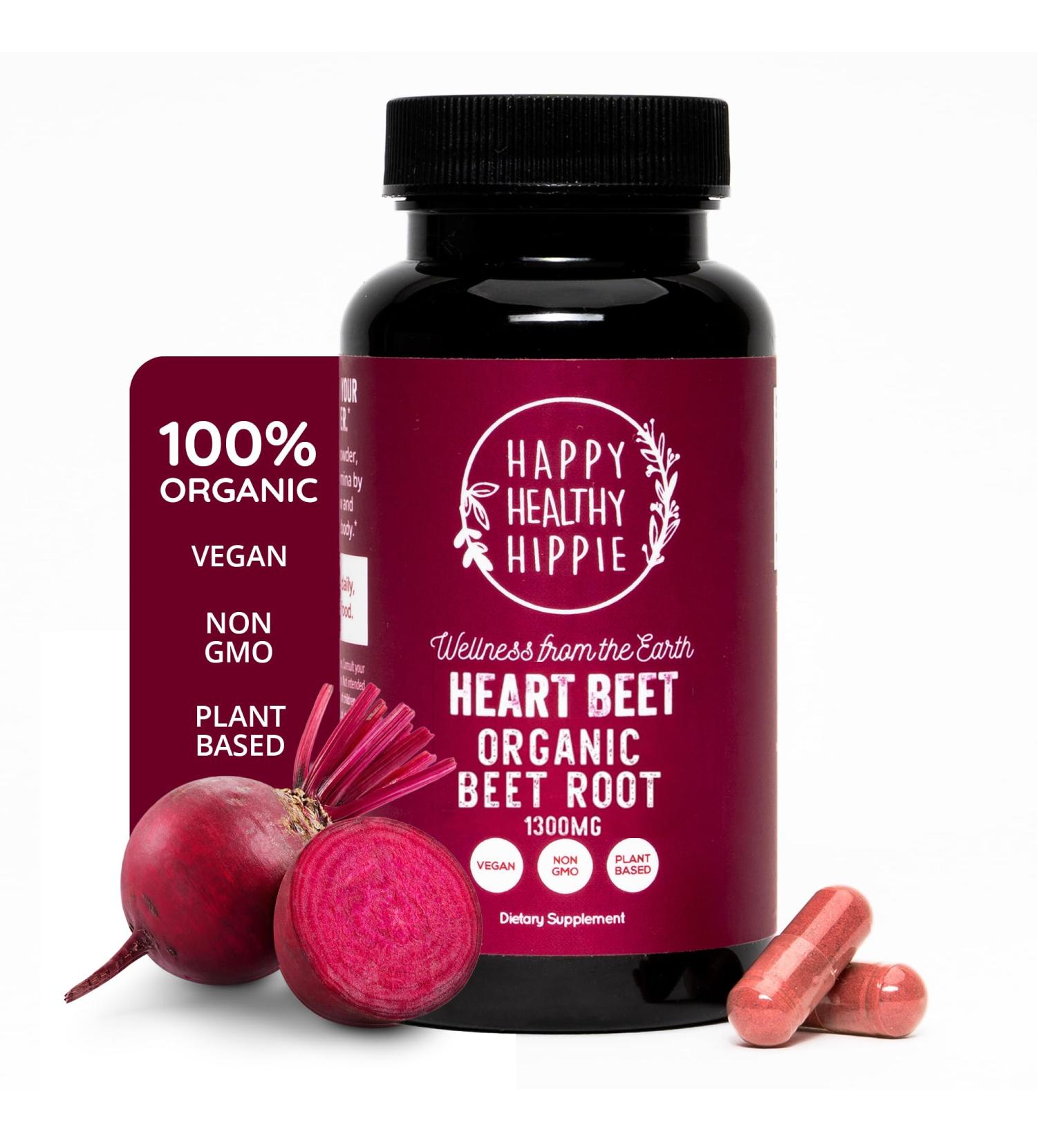 Organic Beet Root Capsules 1300mg - Blood Pressure Support & Nitric Oxide Supplement | Antioxidant & Brain Food | Vegan 60 Ct - Superfood for Better Circulation - Buy Online on GoSupps.com