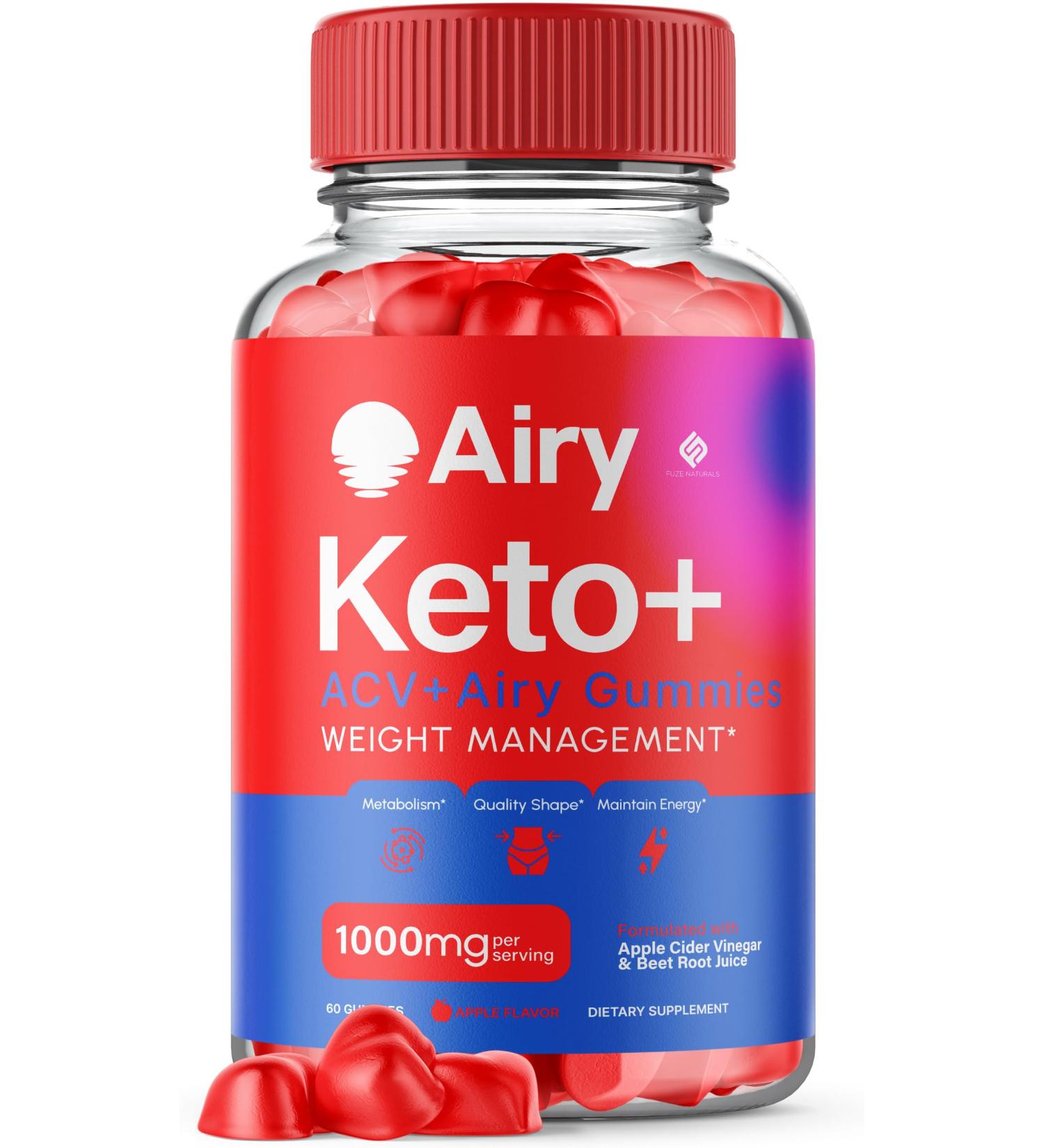 Airy Keto Gummies | Advanced 1000mg Apple Cider Vinegar Multivitamin Supplement | Maximum Strength B6 B12 Folic Acid | 60 Gummies for Effective Weight Support - Buy Online on GoSupps.com