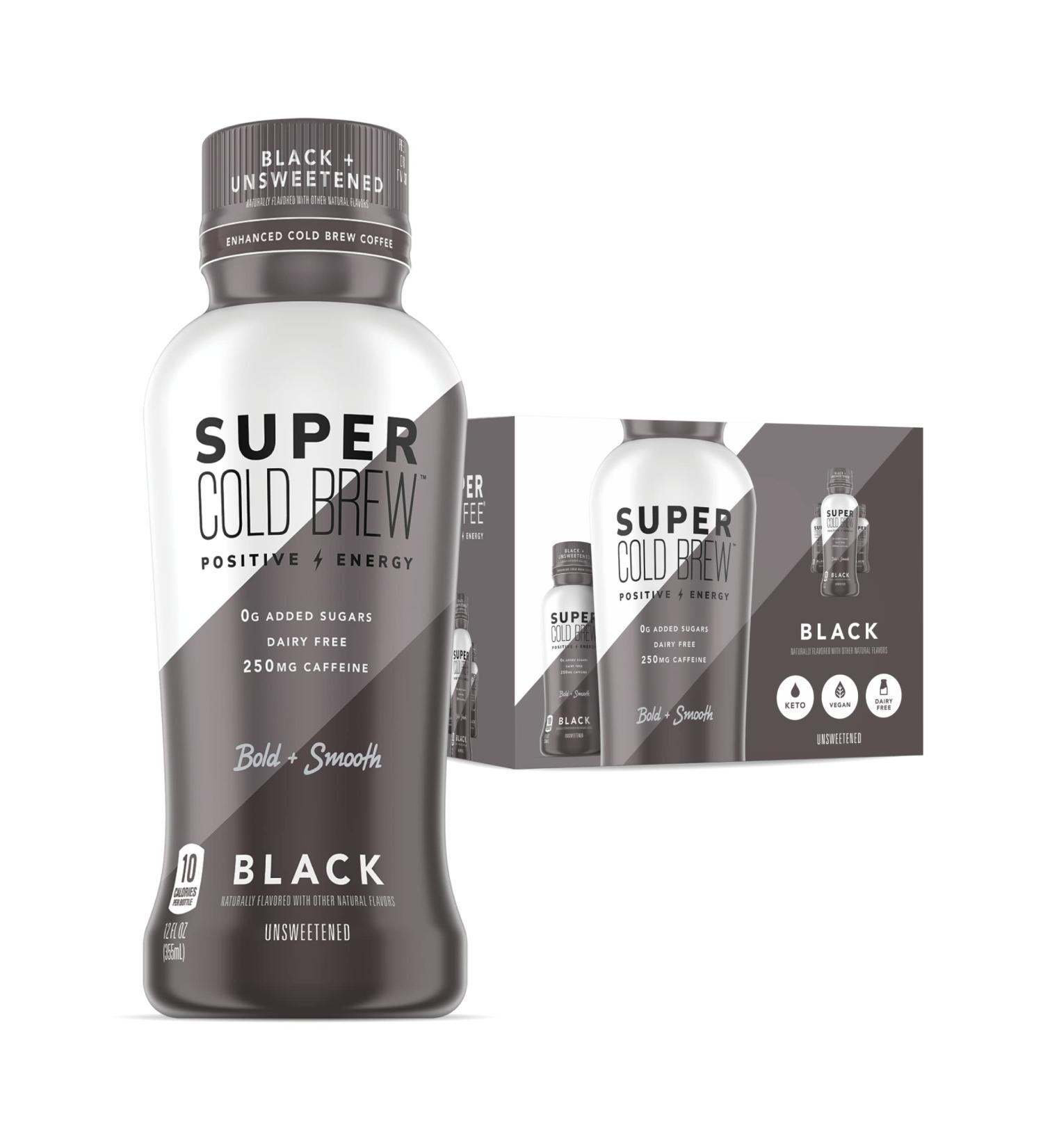 Super Coffee Cold Brew Original 12 Fl Oz | 0g Sugar 0 Calories | Vegan Dairy Free Gluten Free | Pack of 12 - Buy Online on GoSupps.com