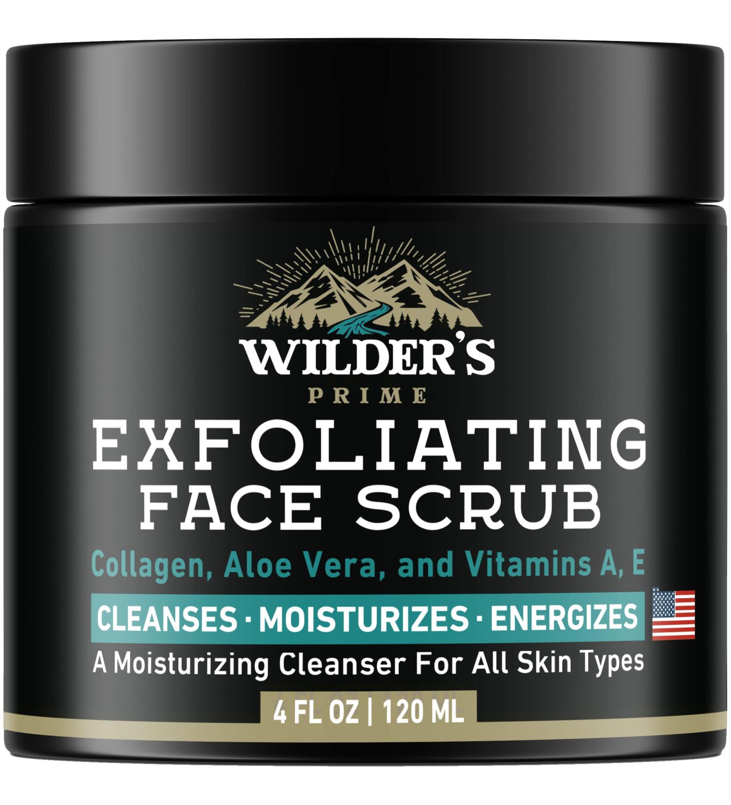 Men's Face Scrub - Exfoliating & Moisturizing Skincare with Collagen, Aloe Vera, Vitamins A & E - Made in USA - 4 fl oz - Buy Online on GoSupps.com