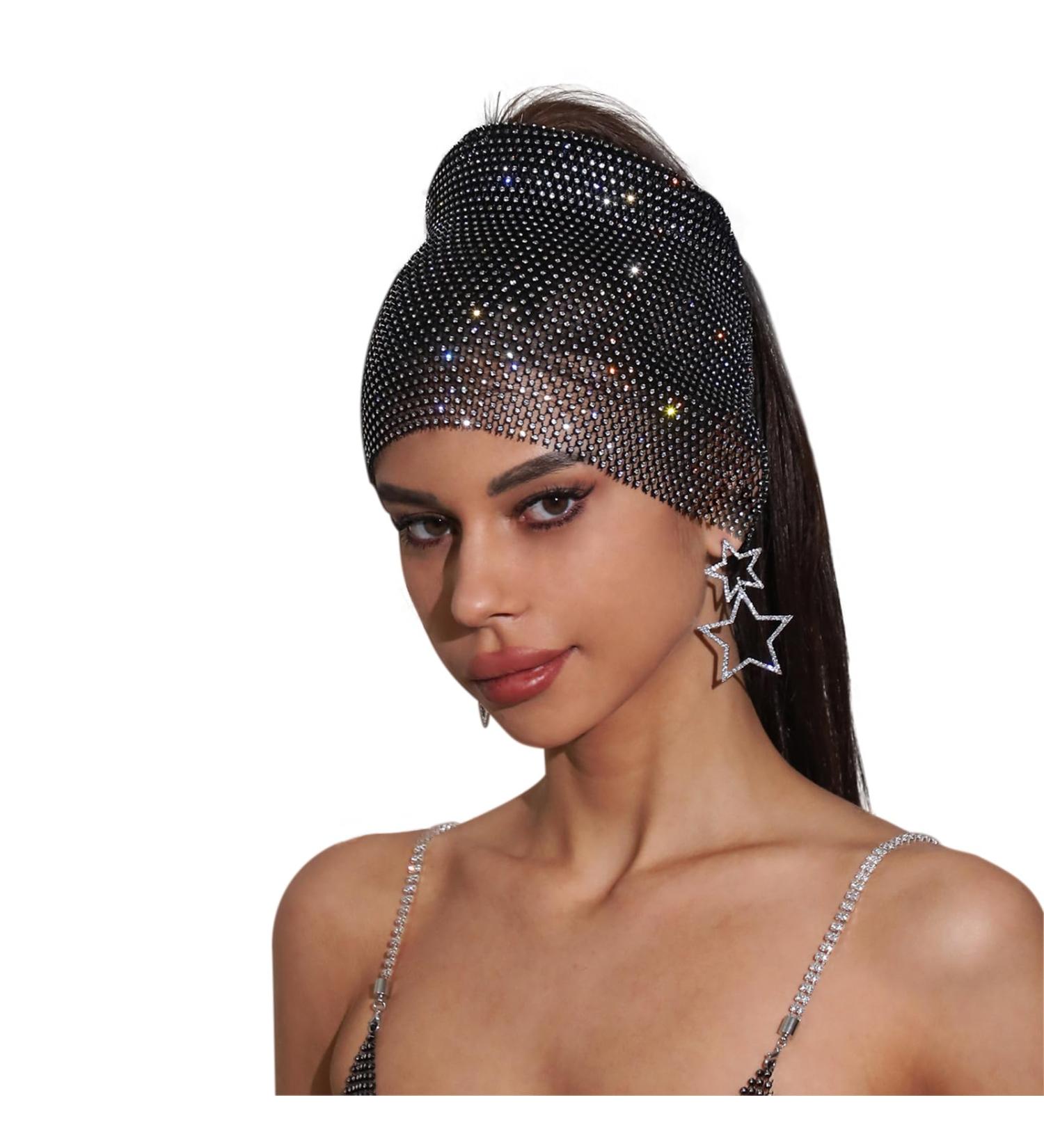 Ladies Sparkly Rhinestones Mesh Headband Girls Glitter Crystal Elastic Headpiece Women Bling Nightclub Hairbands Party Halloween Costume Head Accessories (Black One size) Black One Size - Buy Online on GoSupps.com