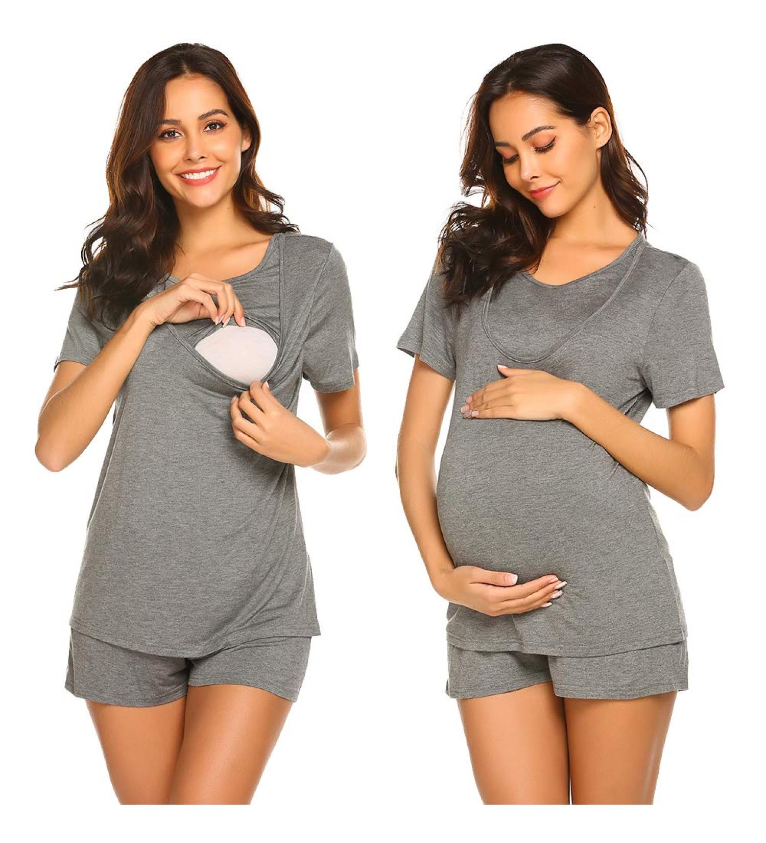 Unibelle Maternity Nursing Pyjamas Set - Grey, Short Summer, S-XXL - Buy Online on GoSupps.com