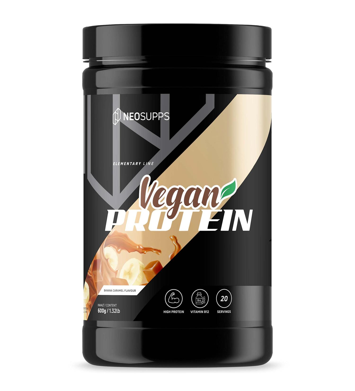 Neosupps Vegan Protein Powder - Banana Caramel 600g | High-Quality Plant-Based Protein with B12 & Sugar-Free - Buy Online on GoSupps.com