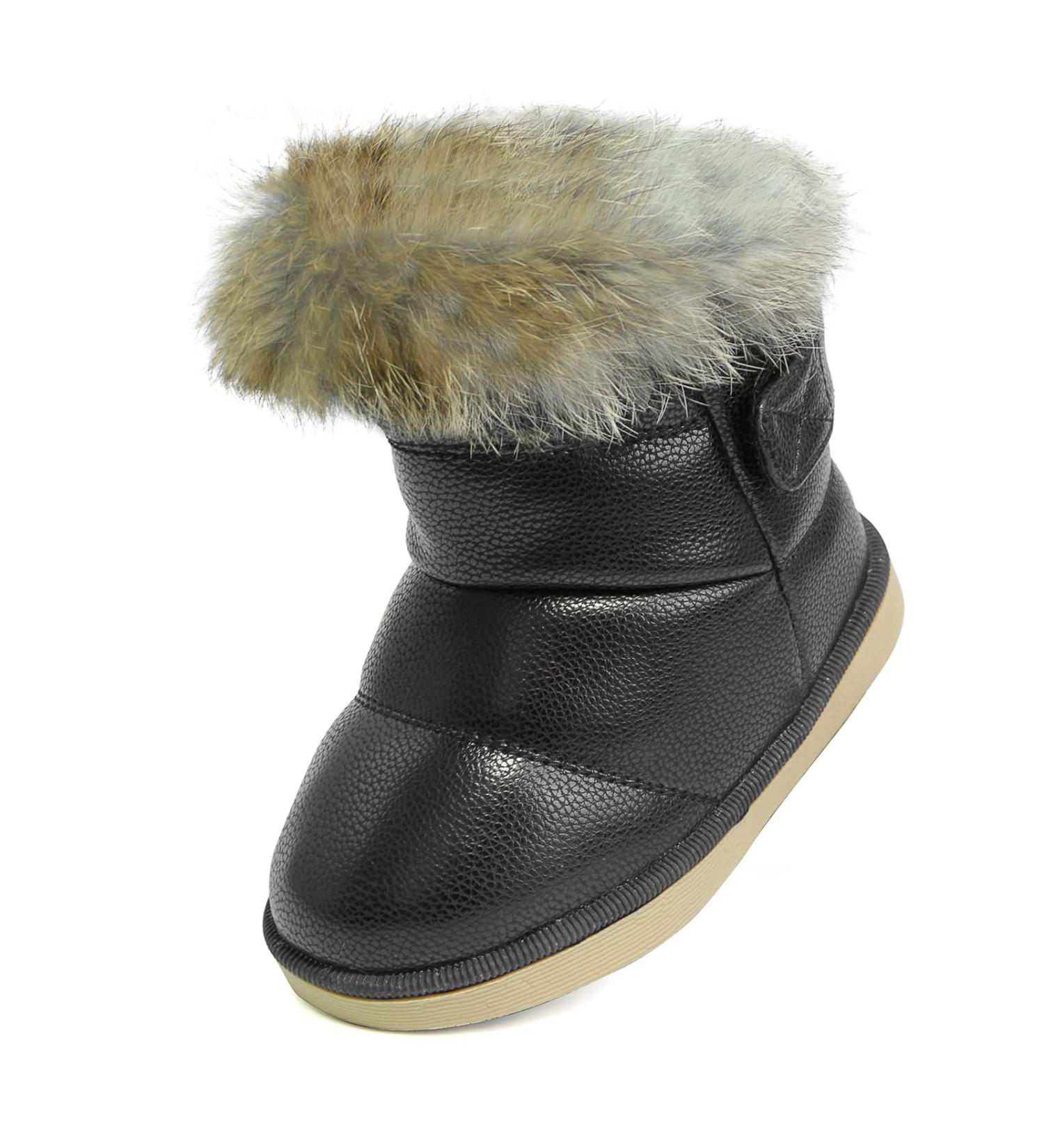 MINBEI Baby Girls Soft Leather Snow Boots - Waterproof Winter Booties for Toddler Girls in Pink/White/Rose Gold/Brown - Size 6.5 UK Child, Black Option - Buy Online on GoSupps.com