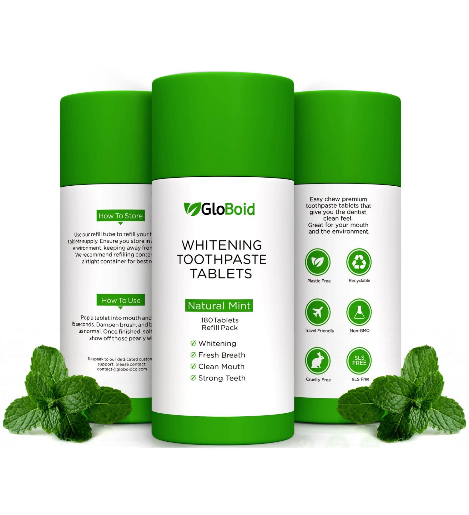 GloBoid Nano Hydroxyapatite Toothpaste Tablets 3 Month Refill Zero Waste Eco Friendly & Plastic Free Toothpaste Tabs Toothpaste Bites Perfect for Travel - Mint 3 Months - Buy Online on GoSupps.com