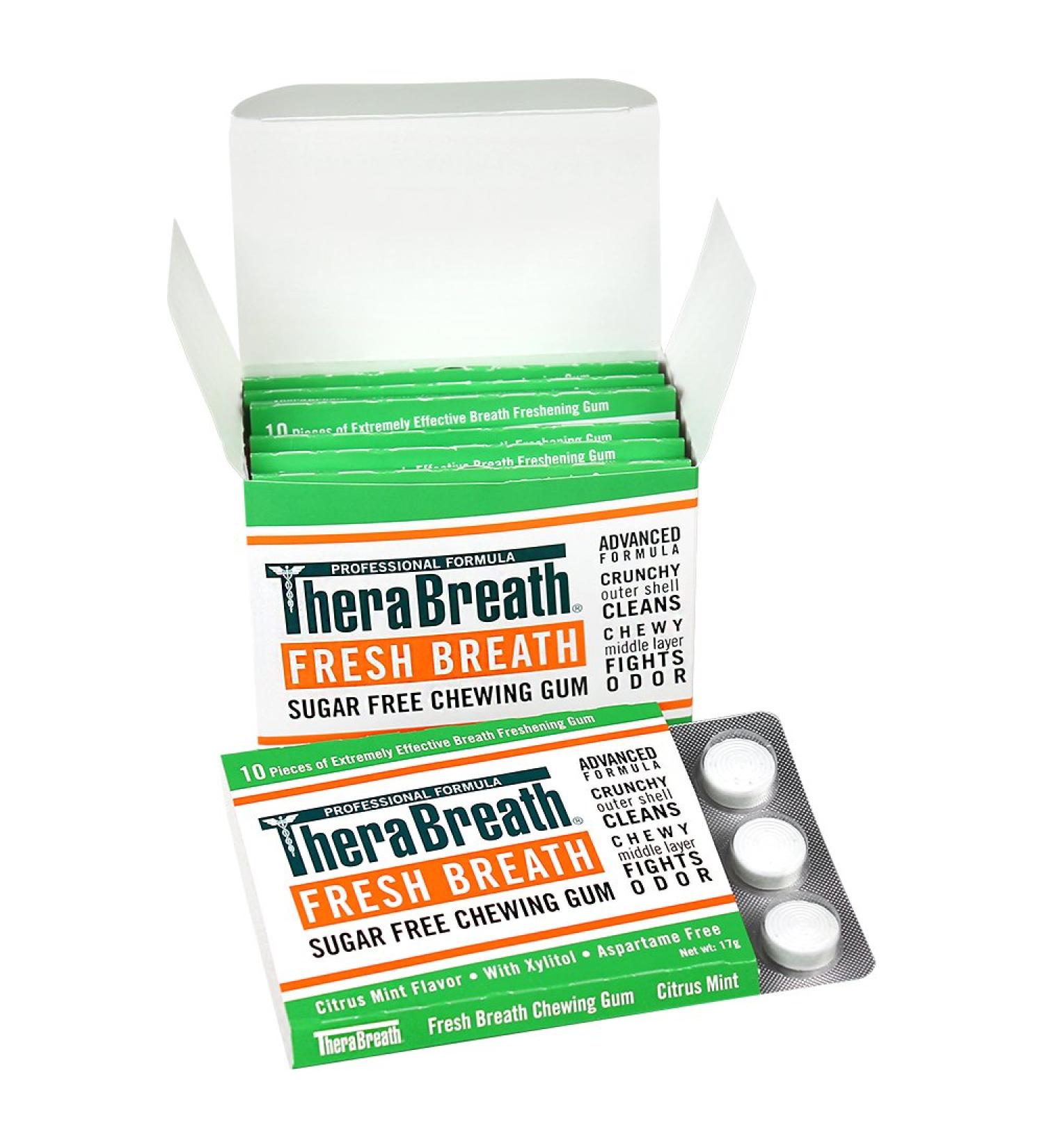 TheraBreath Citrus Mint Chewing Gum with Zinc - 10 Count (Pack of 6) | Fresh Breath Gum - Buy Online on GoSupps.com