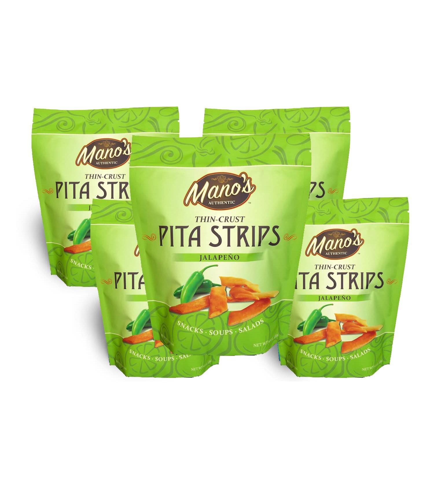Manos Authentic Jalapeno Pita Chip Strips (5 Pack, 6.5oz) - Healthy Thin Bite-Sized Snack - Buy Online on GoSupps.com