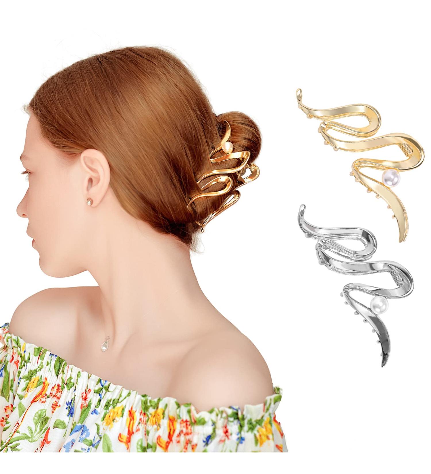 2 Pack Lolalet Metal Hair Claw Clips - Large Gold & Silver Charms for Women and Girls with Thick, Long Hair - Strong Hold, Nonslip Clamps - Trendy & Elegant Style A - Buy Online on GoSupps.com