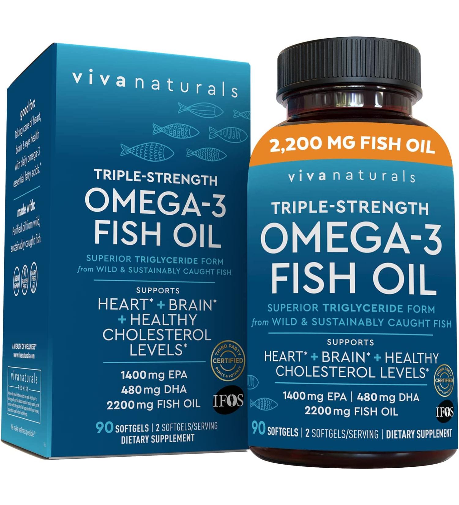 Viva Naturals Omega 3 Fish Oil - 90 Softgels | High Potency Omega-3 Supplement - Buy Online on GoSupps.com