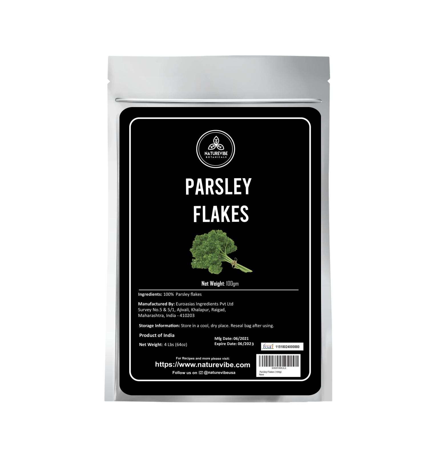 Naturevibe Botanicals Parsley Flakes 3.53oz (100g) - Petroselinum crispum var. neapolitanum - Buy Online on GoSupps.com