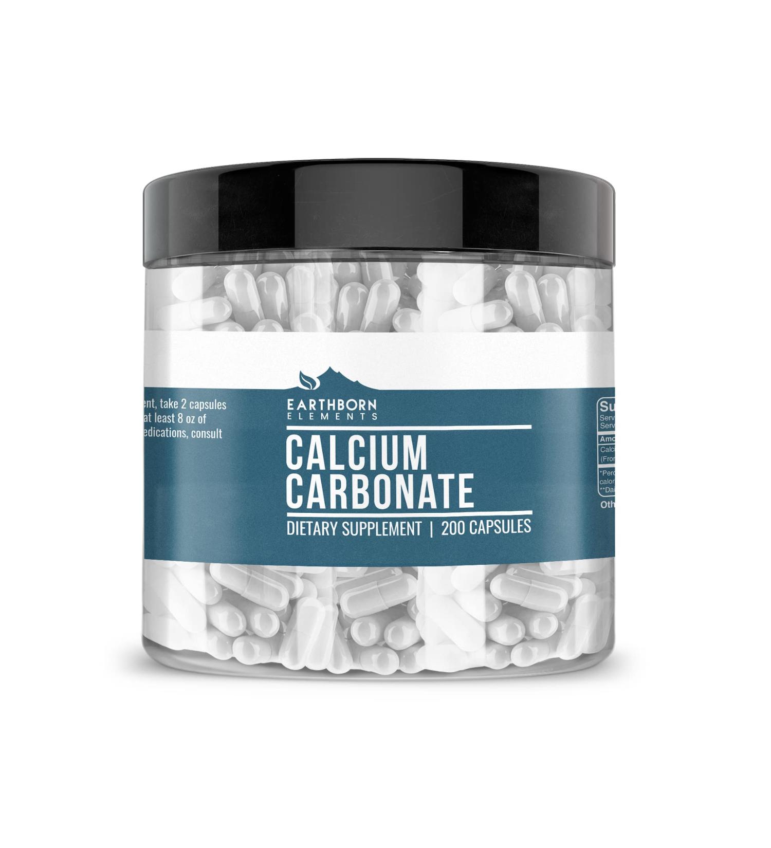 Pure & Undiluted Calcium Carbonate 200 Capsules by Earthborn Elements - No Additives - Buy Online on GoSupps.com
