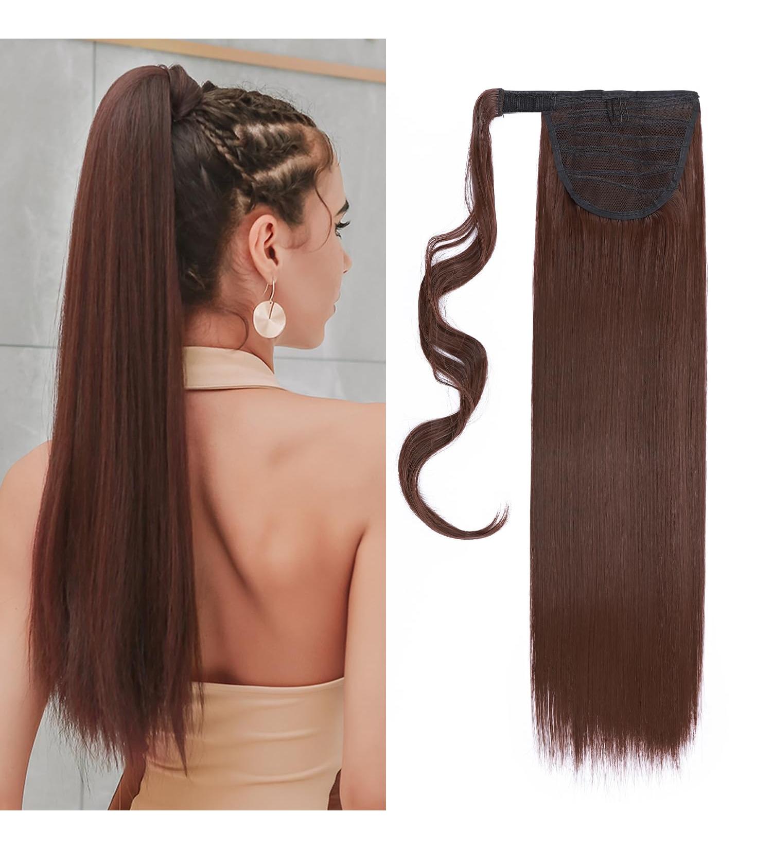 Shop S-noilite Clip-In Hair Extensions - 58cm Dark Auburn Ponytail Braid - Realistic Smooth & Versatile Colors - International Shipping Available - Buy Online on GoSupps.com