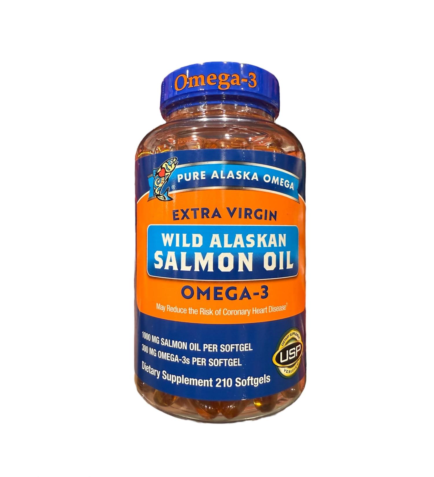 Omega3 Pure Alaskan's Extra Virgin Wild Alaskan Salmon Oil 210 Softgels 1000mg per Softgel 105 Servings New Packaging 1 Pack