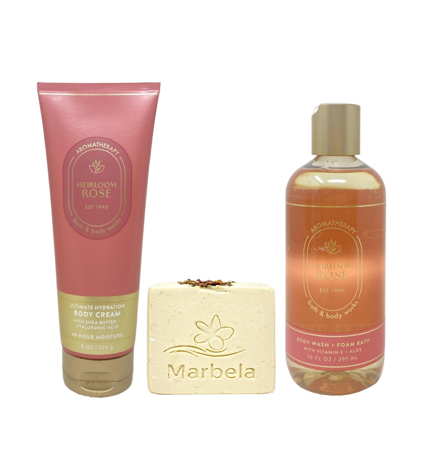 Bath & Body Works Aromatherapy Heirloom Rose - Ultimate Hydration Body Cream and Body Wash + Foam Bath - with a Creamy Rose Bar Soap - Buy Online on GoSupps.com