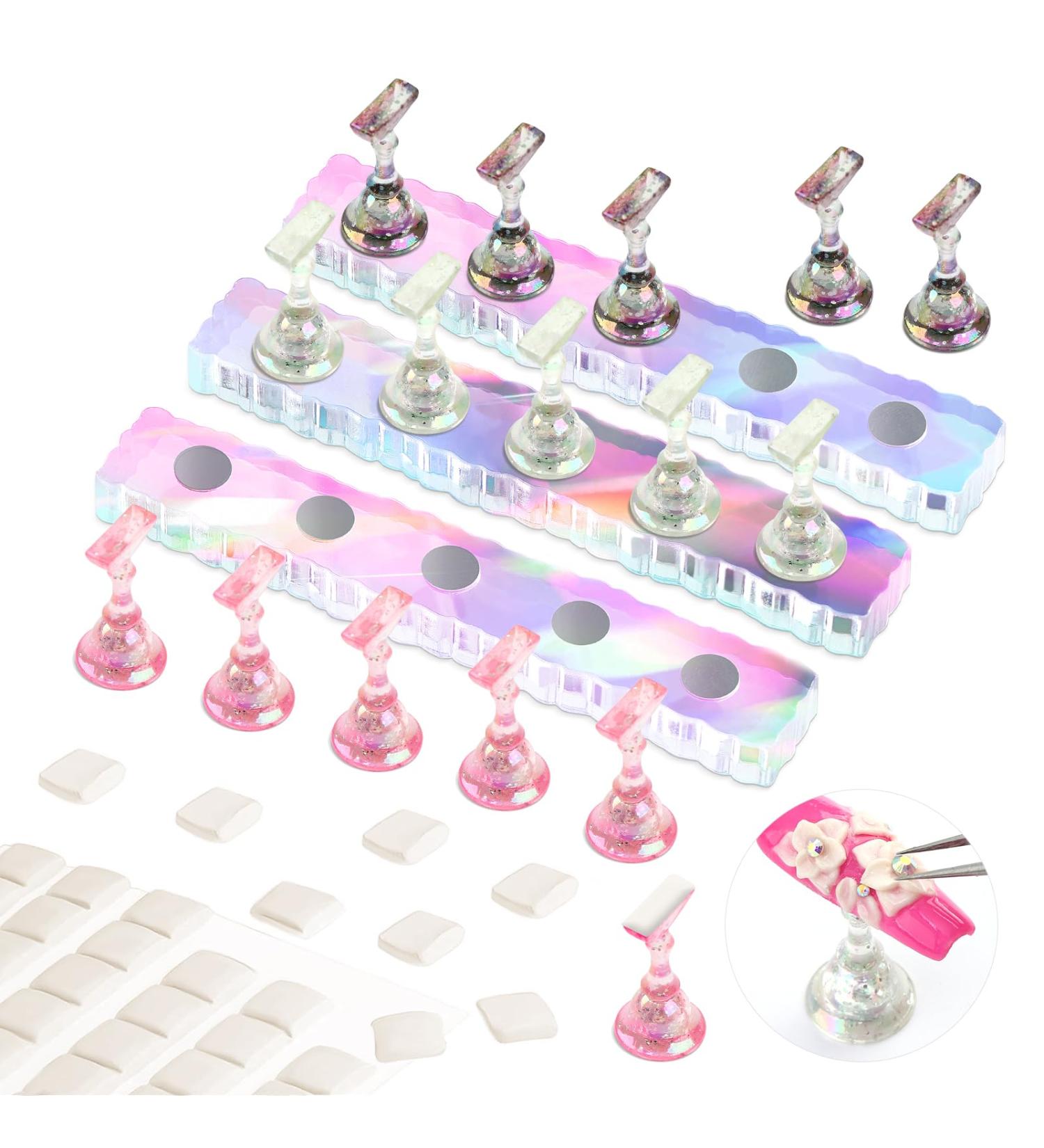 SAVILAND 15pcs Nail Stand Set - Strong Magnetic Fake Nail Holder & Iridescent Acrylic Display for Press On Nails - Perfect for Home DIY Nail Art - Buy Online on GoSupps.com