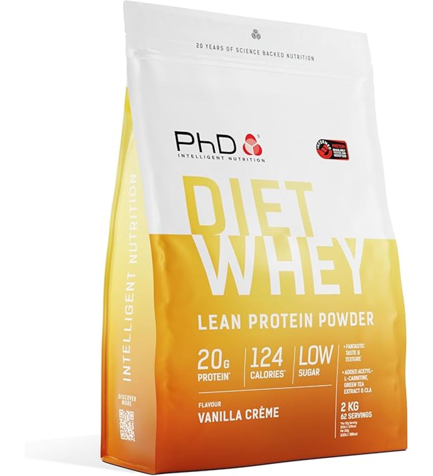 PhD Nutrition Diet Whey Protein Powder 2kg - Vanilla Cr me | Low Calorie, Low Carb, High Protein Formula | 80 Servings - Buy Online on GoSupps.com