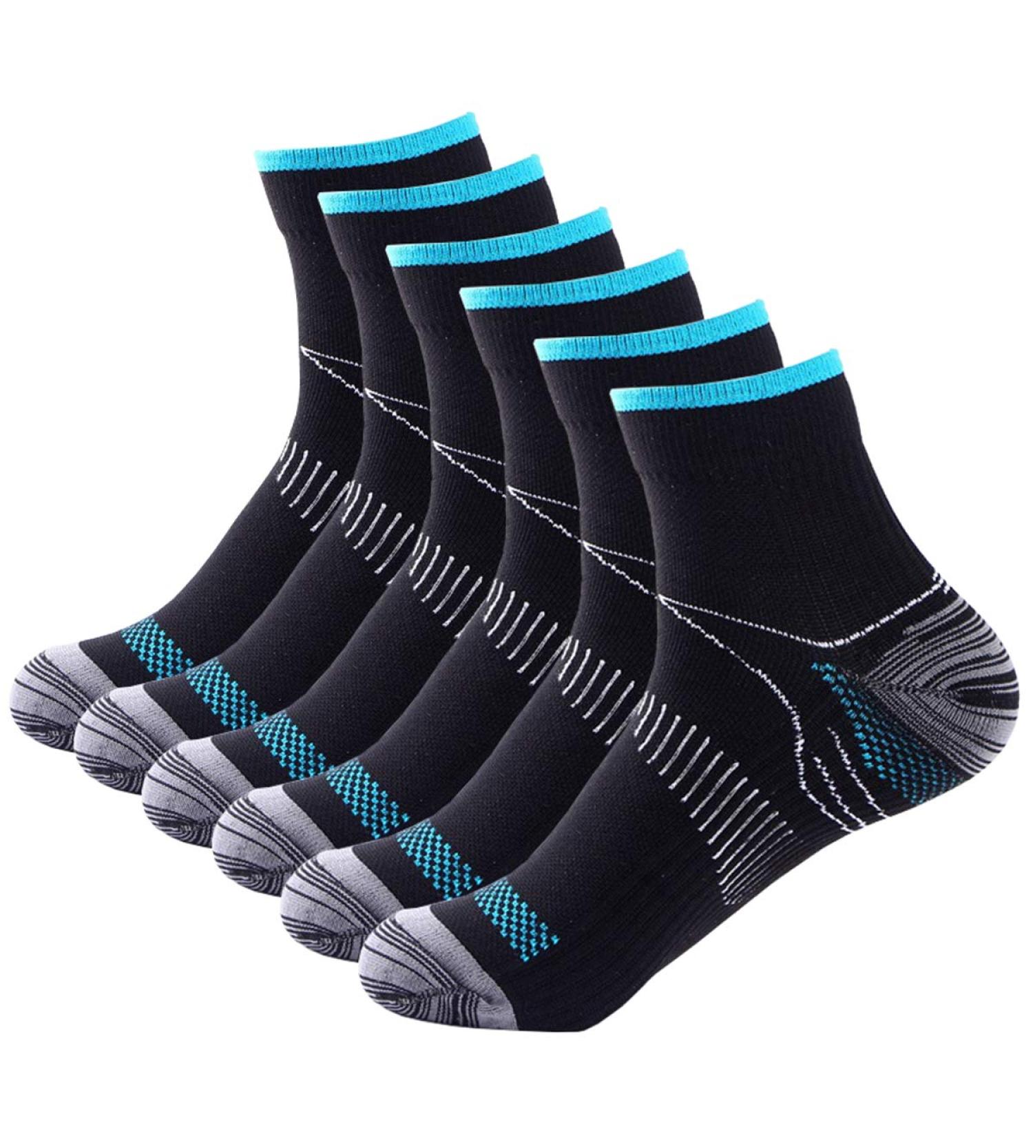 Johnda Compression Socks 6 Pairs for Men and Women - Plantar Fasciitis Arch Support, Foot Pain Relief, Heel Support - L-XL Black/Blue - Buy Online on GoSupps.com