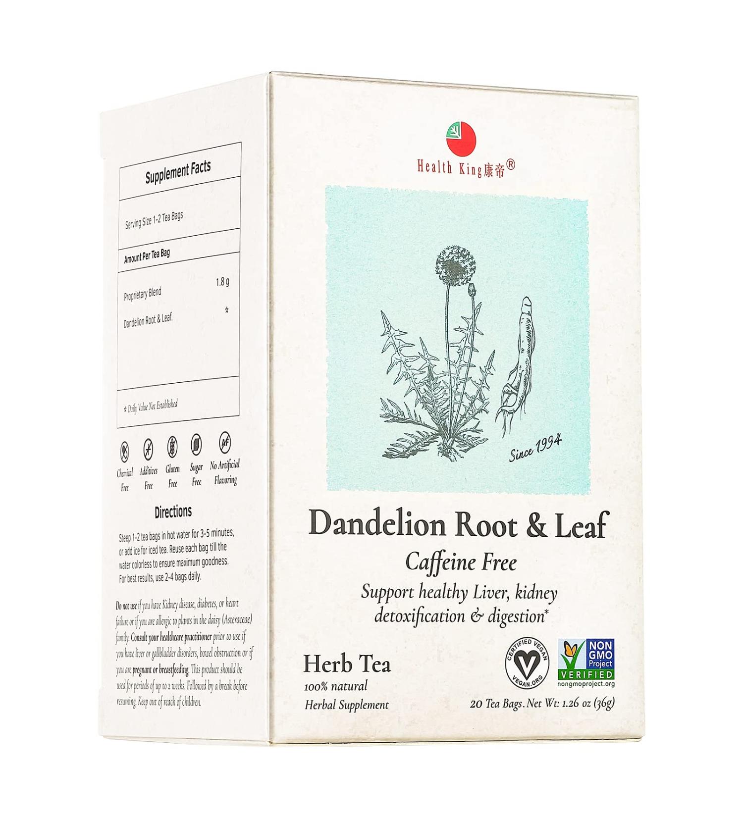 Herb Tea: Dandelion Root & Leaf for Detox & Digestion by HealthKing - Buy Online on GoSupps.com