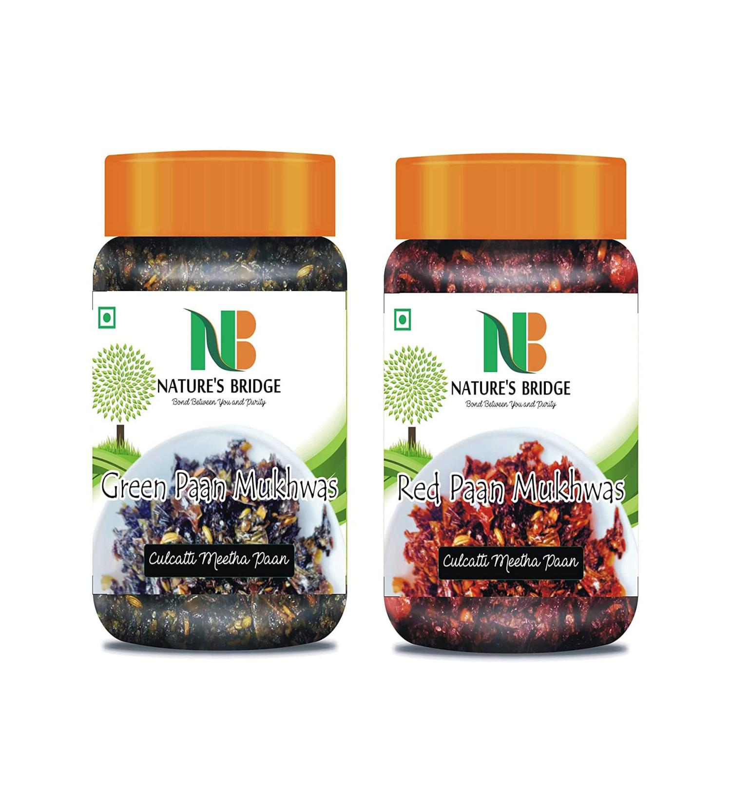 Nature's Bridge Green Mix Mukhwas and Red Mix Mukhwas Homemade Culcatta Meetha Mix Sweet Mukhwas Mix Jar Pack of 2 Each of 300 Gm_Packing May Vary - Buy Online on GoSupps.com