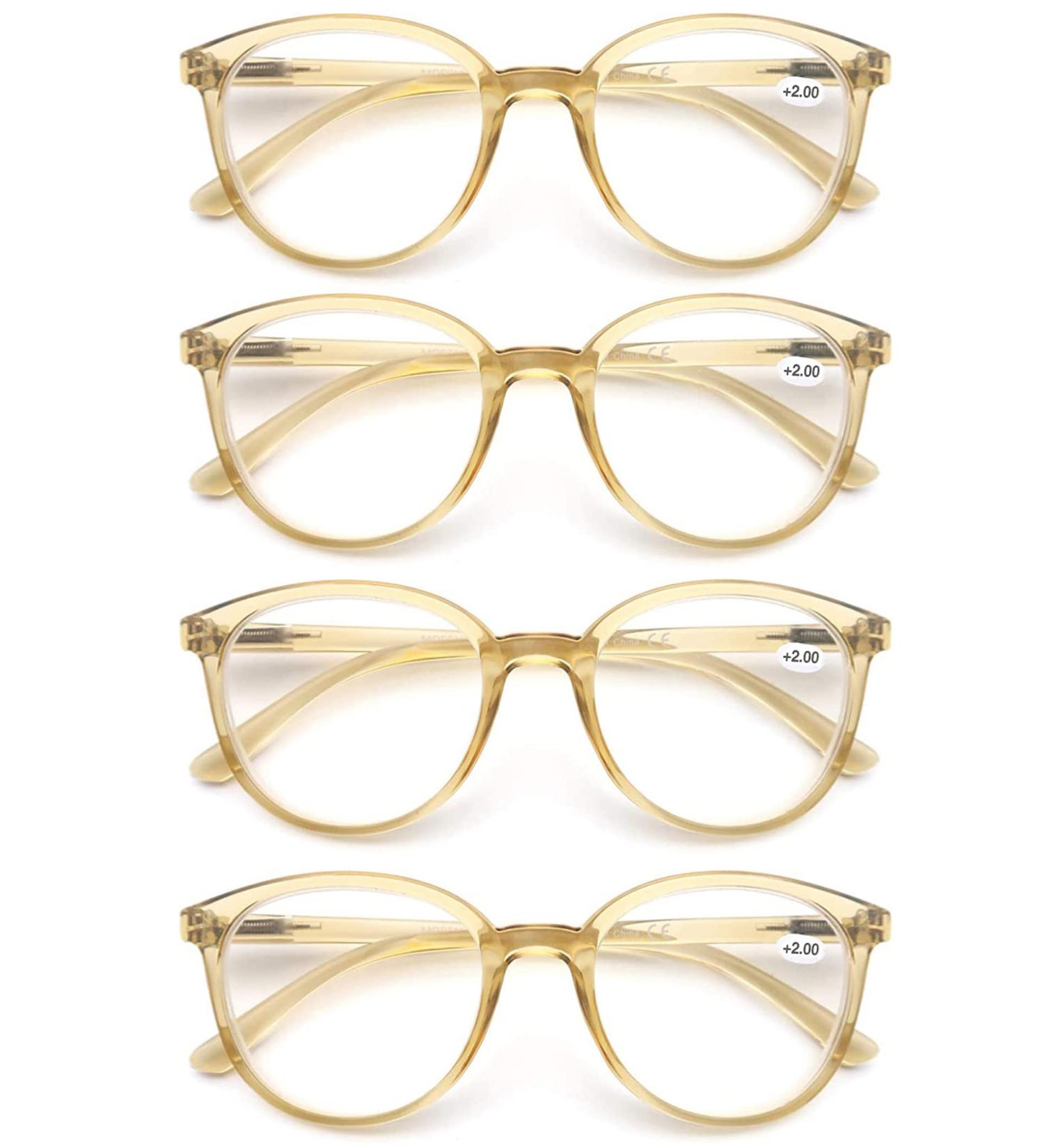 MODFANS Set of 4 Round Reading Glasses for Men & Women - High-Quality Fashionable Comfortable +2.00 Super Reading Aid in Yellow - Buy Online on GoSupps.com
