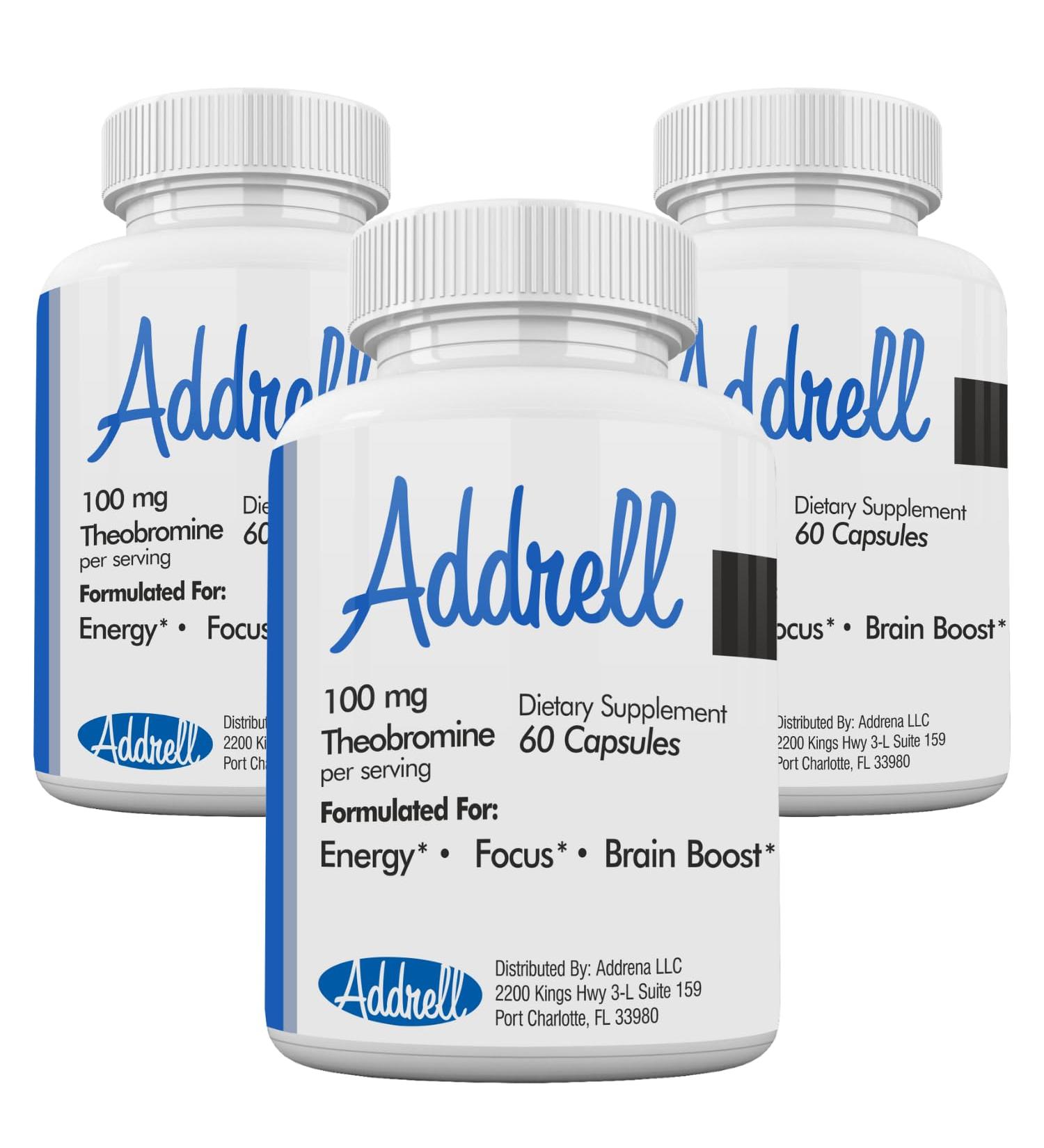 Addrell Energy Stimulant Pills - Natural Nootropic & Cognitive Enhancer for Mental Clarity | 180 Capsules - Study Supplement Alternative for Men & Women - Buy Online on GoSupps.com