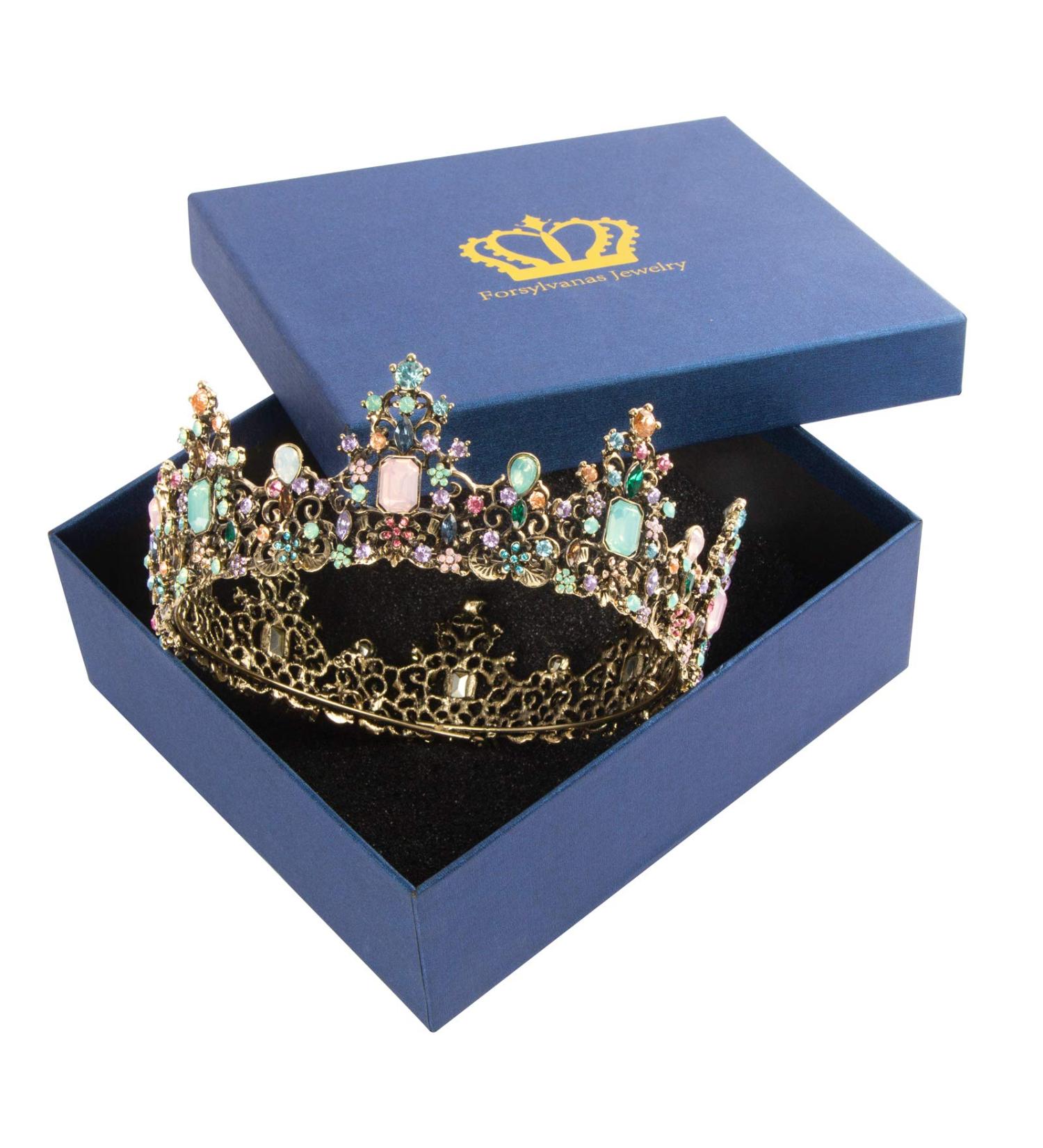 Vintage Baroque Queen Crown - Colorful Princess Tiara for Women - Perfect for Christmas, Wedding, Prom - Shop Now! - Buy Online on GoSupps.com