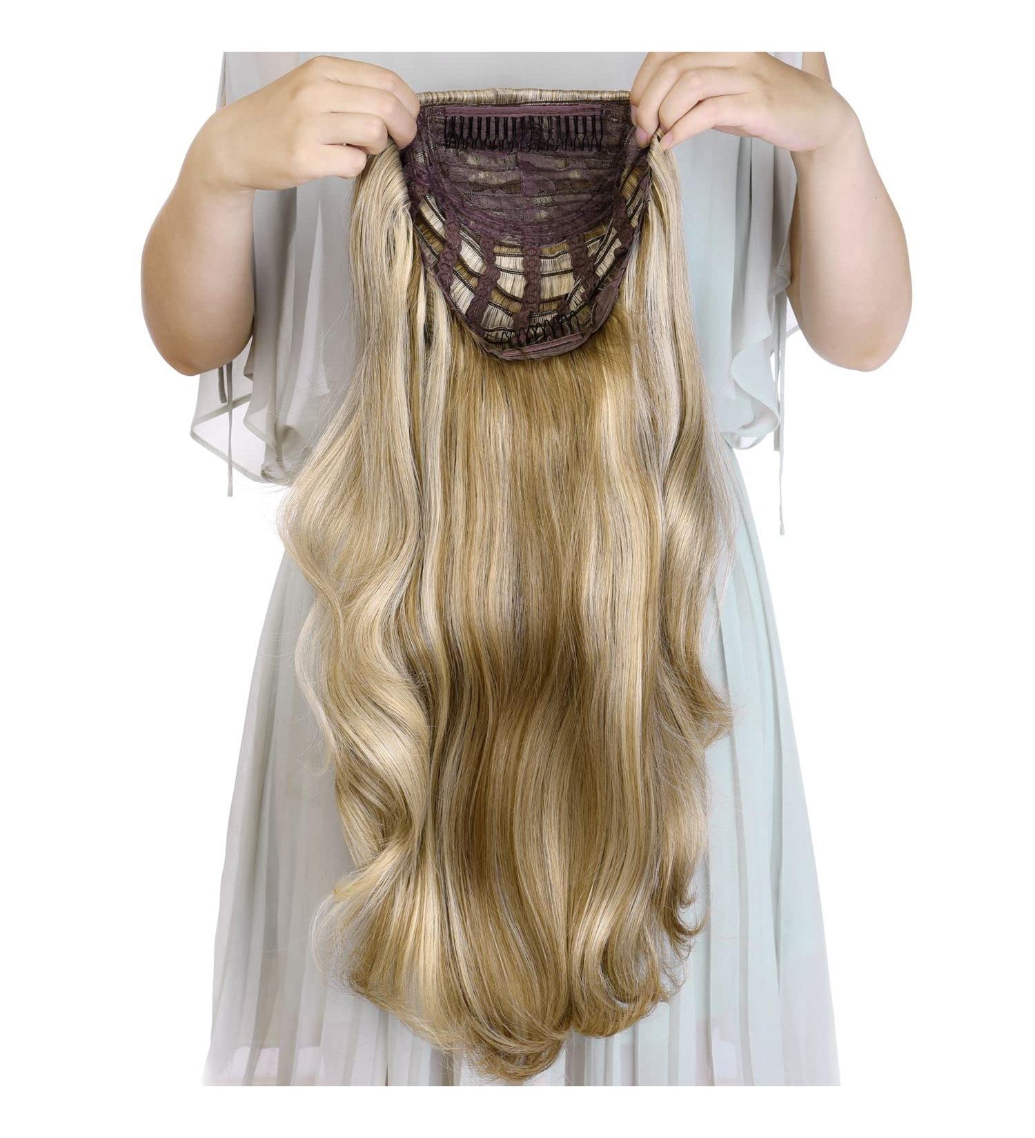 Blonde Long Wavy Clip-in Half Head Wig Extension - 210g Synthetic Hair for Women 8-22 - Buy Online on GoSupps.com