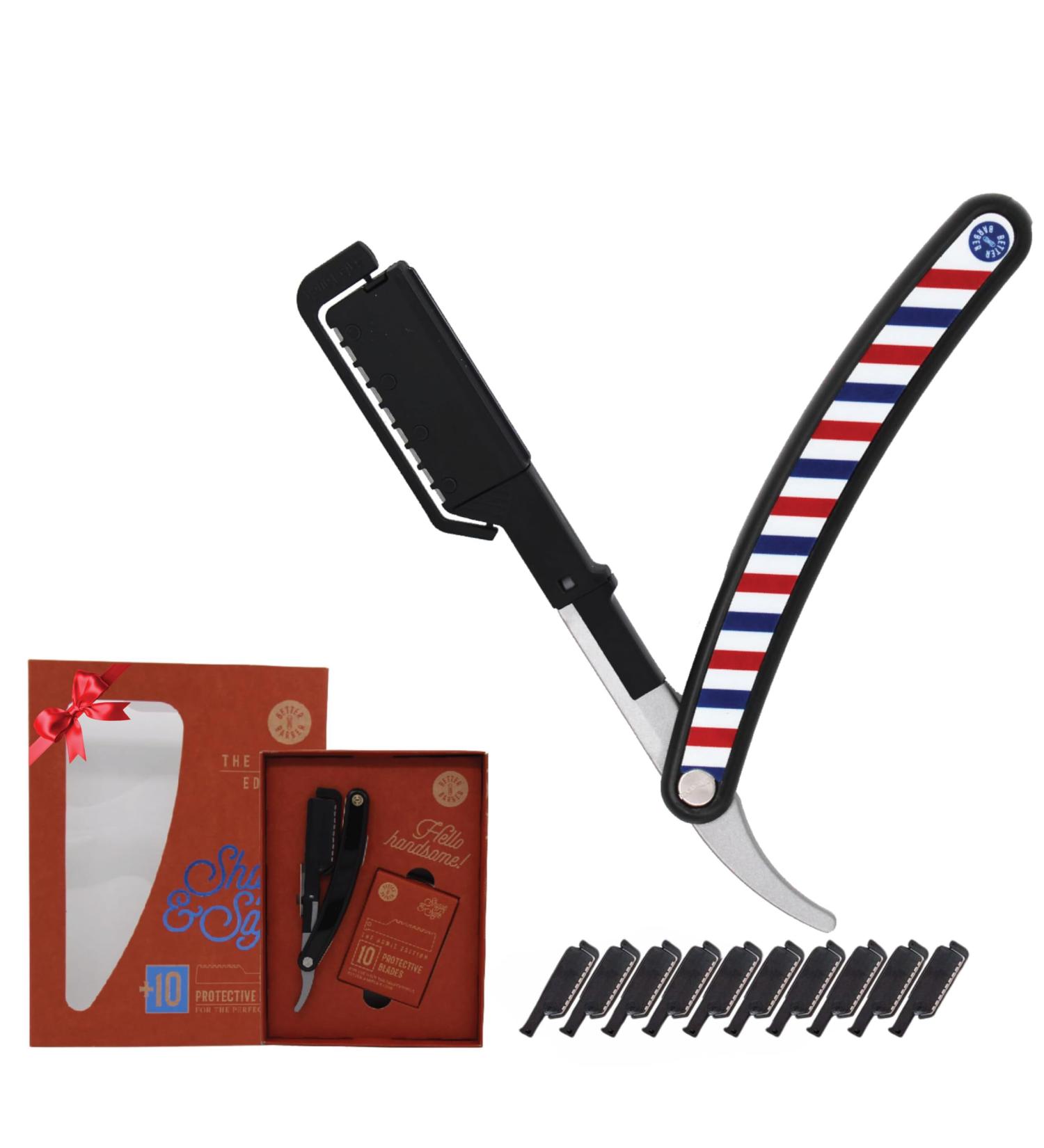 Homie Patented Straight Edge Razor for Men - Close Shave with 11 Disposable Blades Safety Lock & Easy Replacement | Premium Quality Barber Black Razor - Buy Online on GoSupps.com