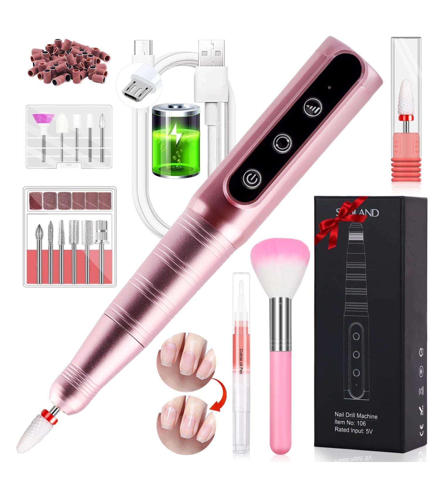 Saviland Electric Nail Drill Kit - Rechargeable & Cordless 26000RPM Nail Drill with 1+5+6 Drill Bits for Acrylic Nails with Nail Dust Brush Cuticle Oil Pen for Manicure Pedicure & Nail Art Remove 26000rpm-rose Gold - Buy Online on GoSupps.com
