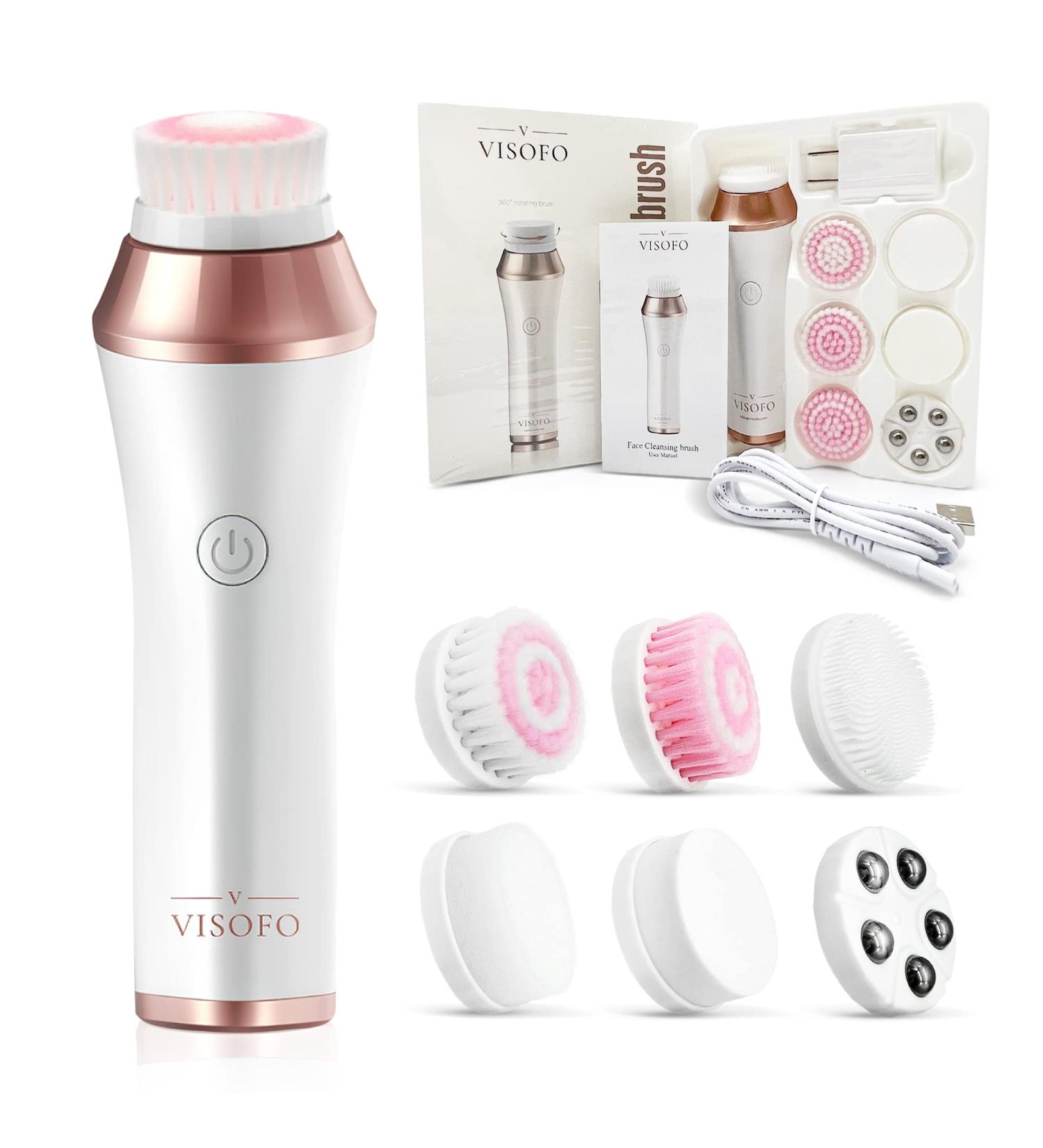 Rechargeable Waterproof Facial Cleansing Brush for All Skin Types | Exfoliating Spin Face Brush Cleanser with 7 Brushes - Buy Online on GoSupps.com