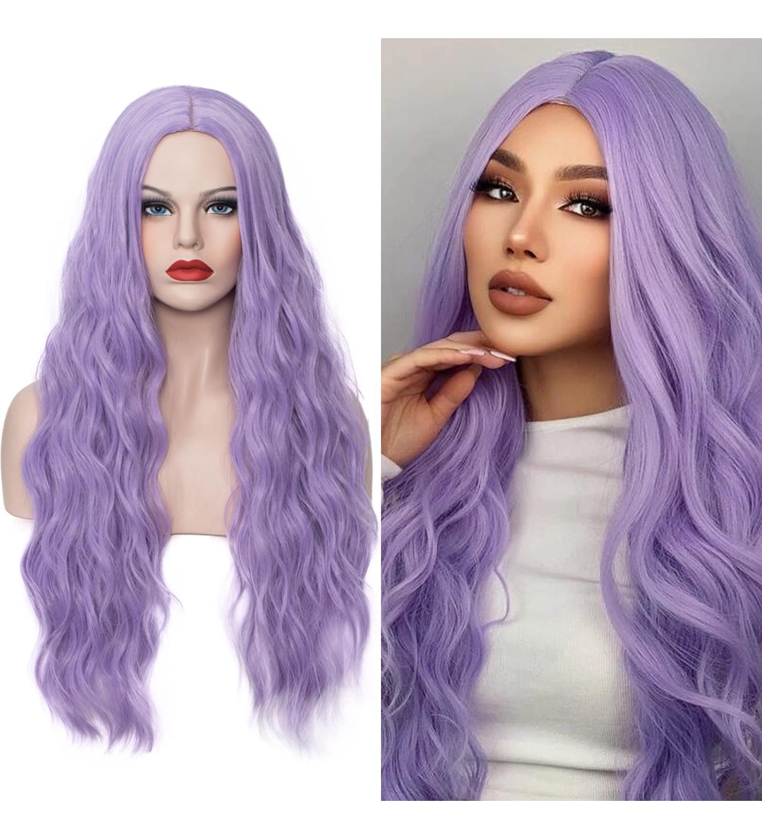 WGPFWIG Women's Pastel Purple Wig 27 Inches Long Curly Wavy Hair Synthetic Wig - Perfect for Cosplay, Parties & Halloween - Includes Wig Cap (Pastel Purple) - Buy Online on GoSupps.com