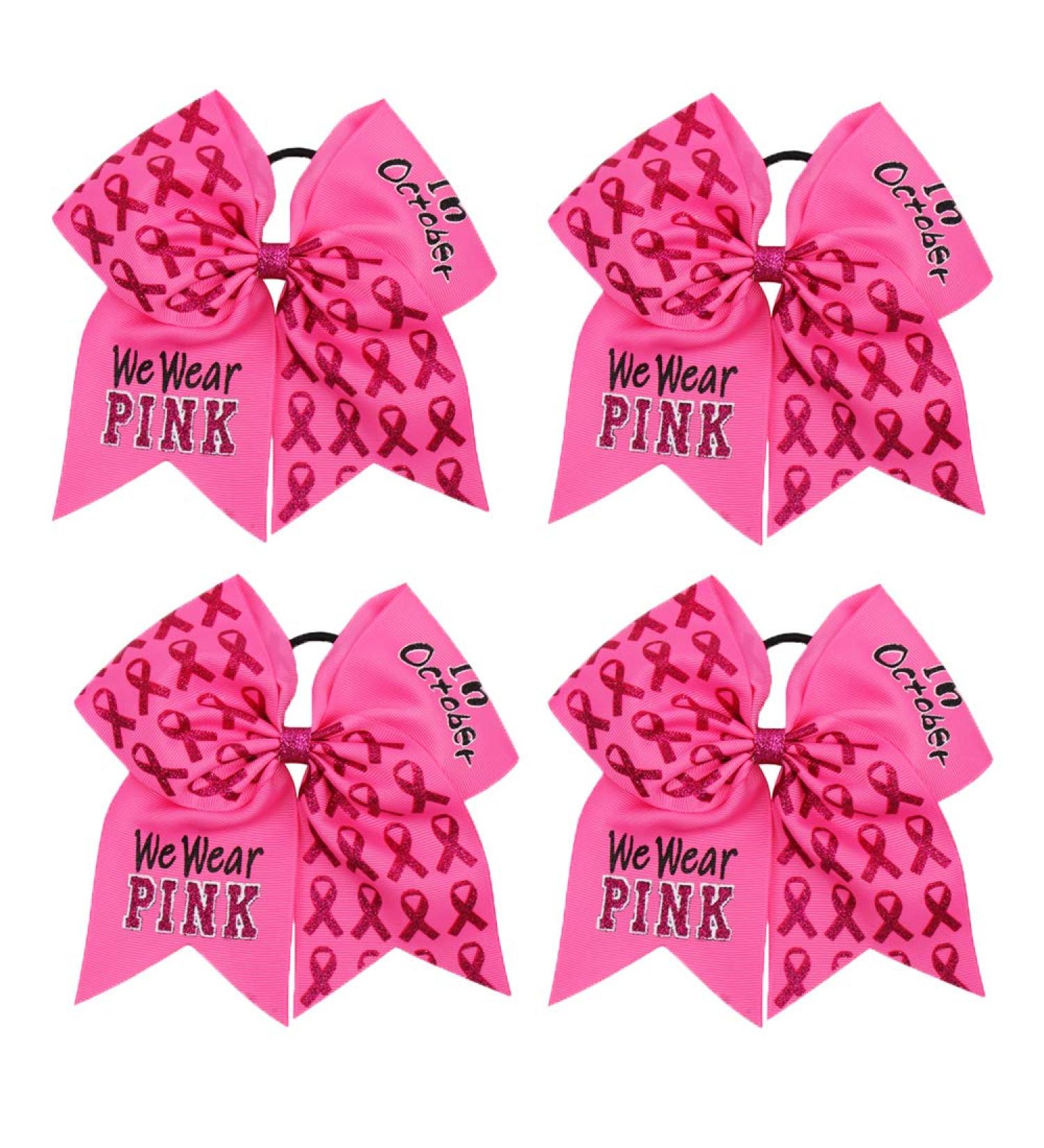 Set of 4 Subesty 7Large Breast Cancer Awareness Girls Cheerleader Hair Bows - Elastic Ponytail Holders for Cheerleader Girls - Ribbon Cheerleader Hair Bow Set - Buy Online on GoSupps.com