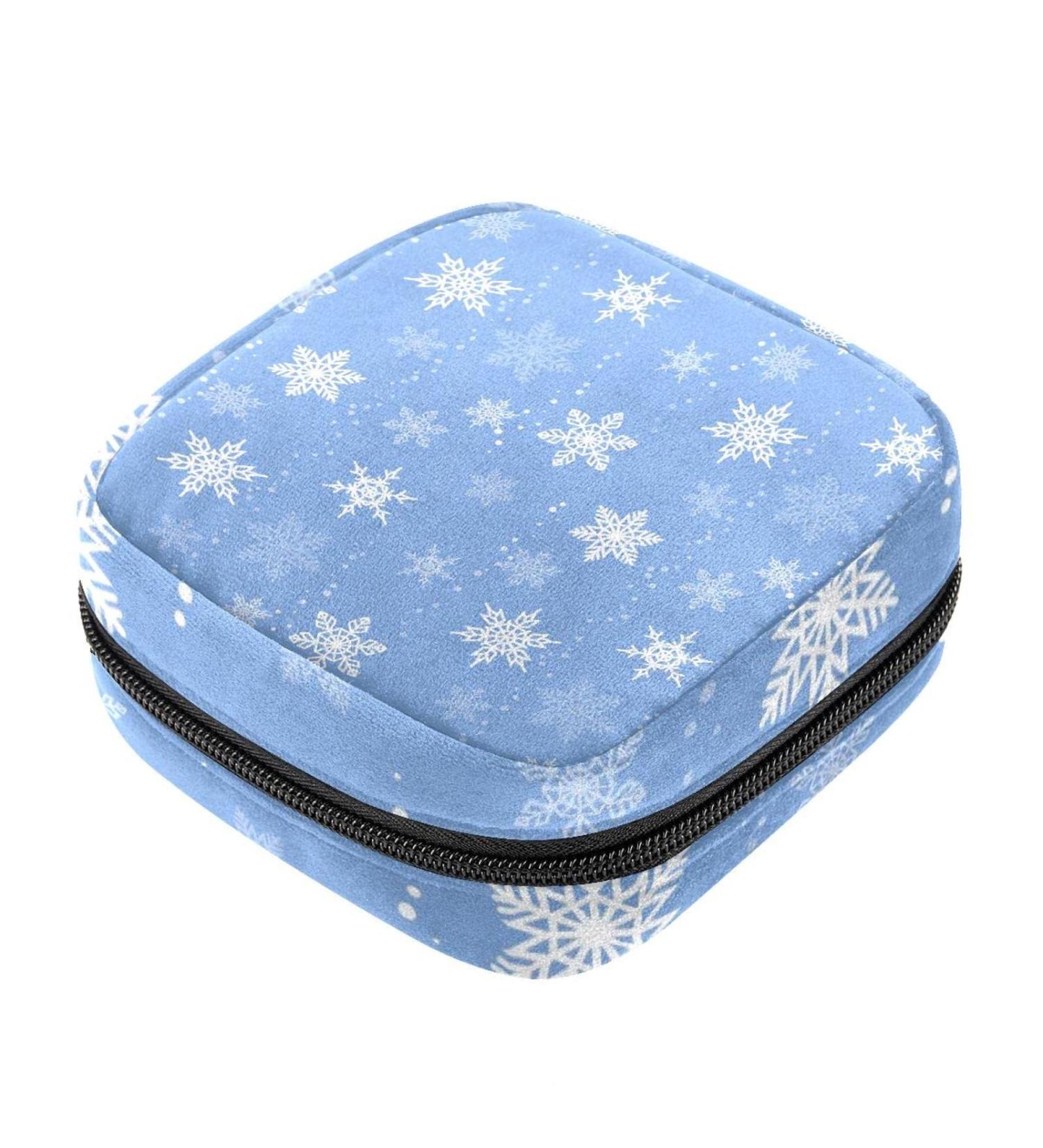 Shop Menstrual Pad Bag with Zipper - Stylish Tampons Pouch for Women & Girls | Snowflakes Design - Buy Online on GoSupps.com
