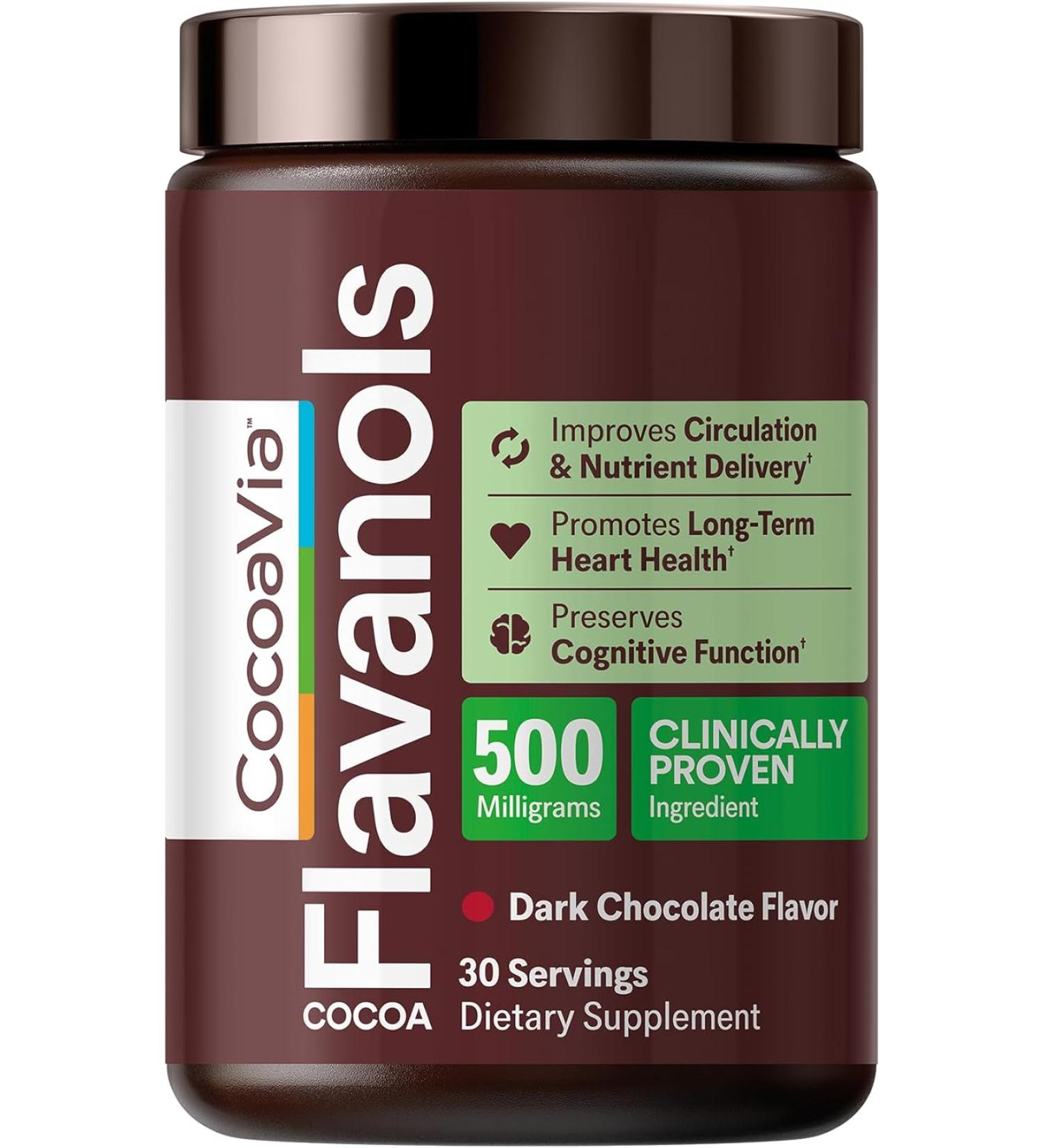 CocoaVia Cardio Health Cocoa Powder - 30 Servings, 500mg Cocoa Flavanols - Heart Health Support, Nitric Oxide Boost, Energy, Preworkout - Vegan Dark Chocolate Cacao - 6.8oz - Buy Online on GoSupps.com