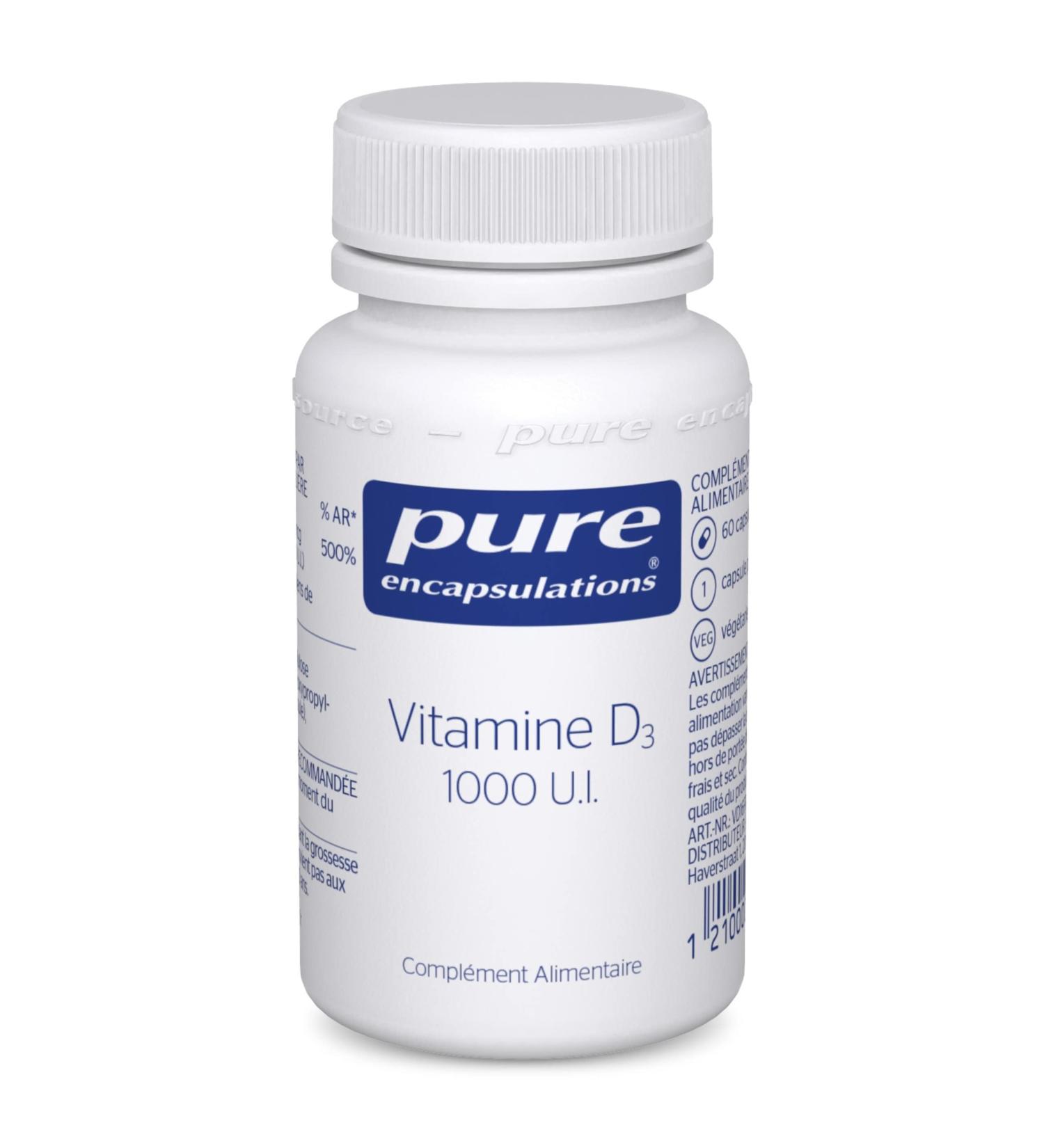 Pure Encapsulations - Vitamine D3 1000 UI - D fenses immunitaires - Os & Muscles - Forme active de Vitamine D Sans Additifs superflus - Compl ment alimentaire - 60 g lules - Buy Online on GoSupps.com