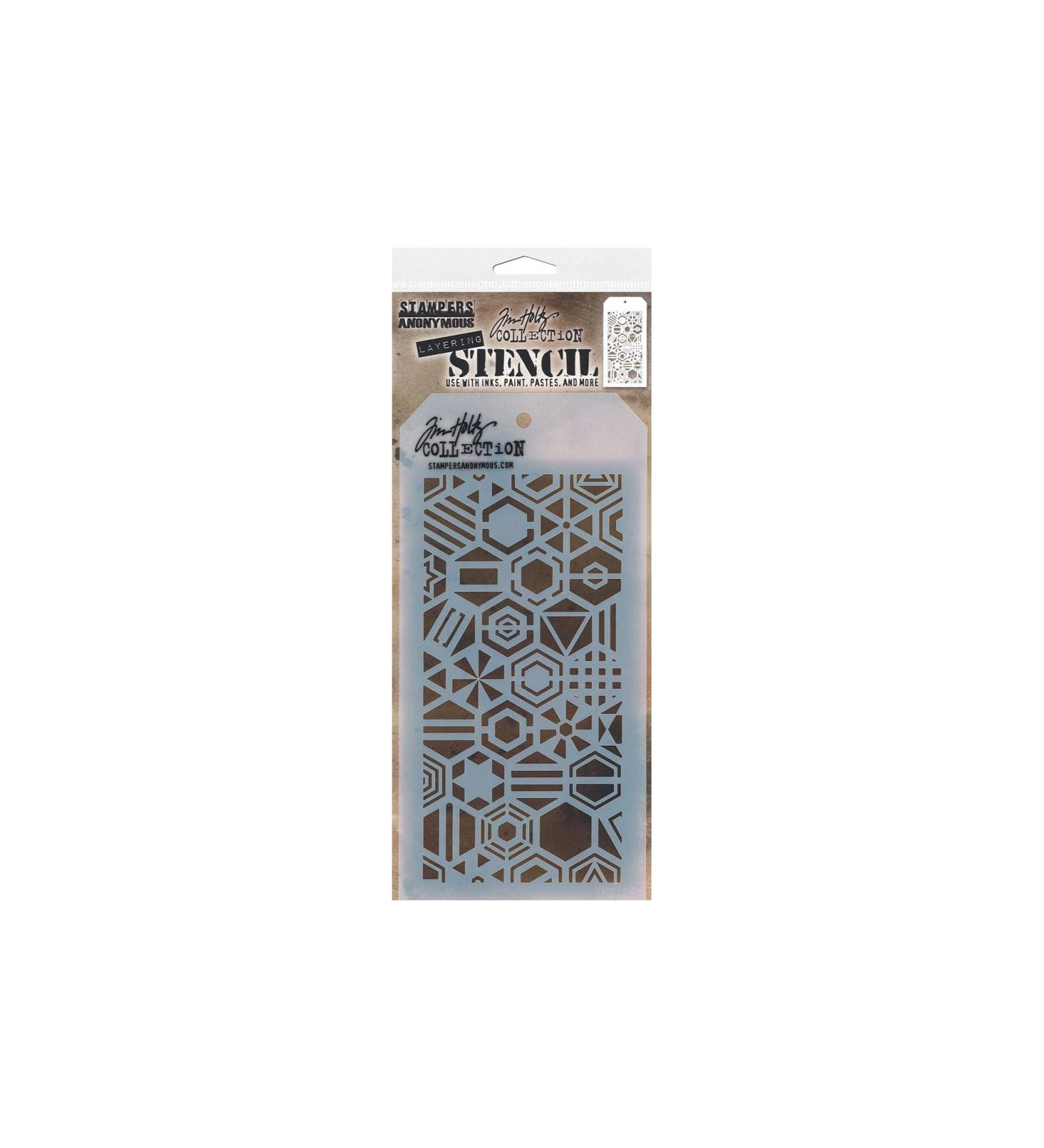 Stampers Anonymous Tim Holtz Layered Stencil 4.125X8.5-Patchwork Hex  Clear