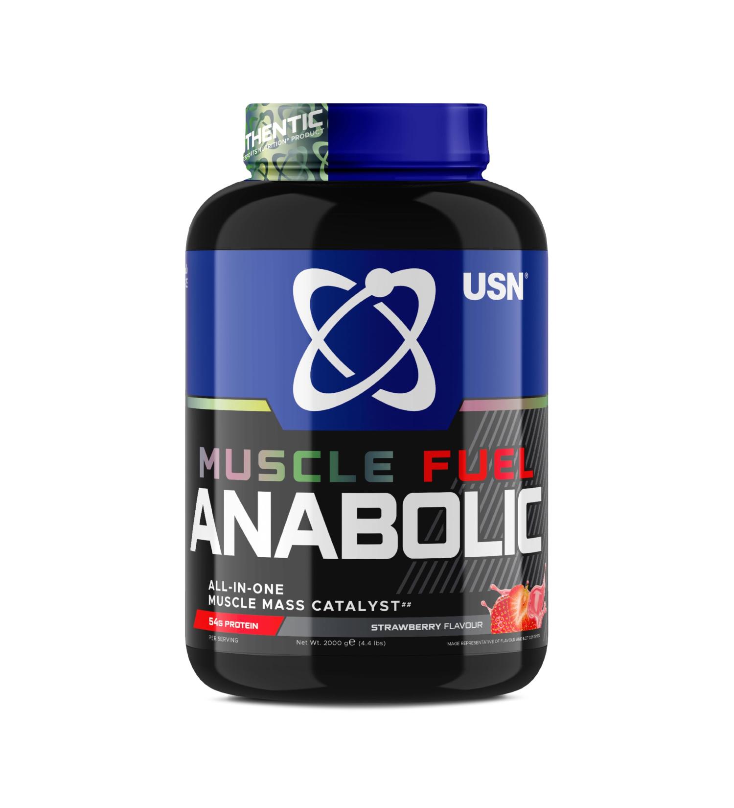 USN Muscle Fuel Anabolic Strawberry Protein Powder Shake 2kg - Muscle Gain Formula for Workouts - Buy Online on GoSupps.com