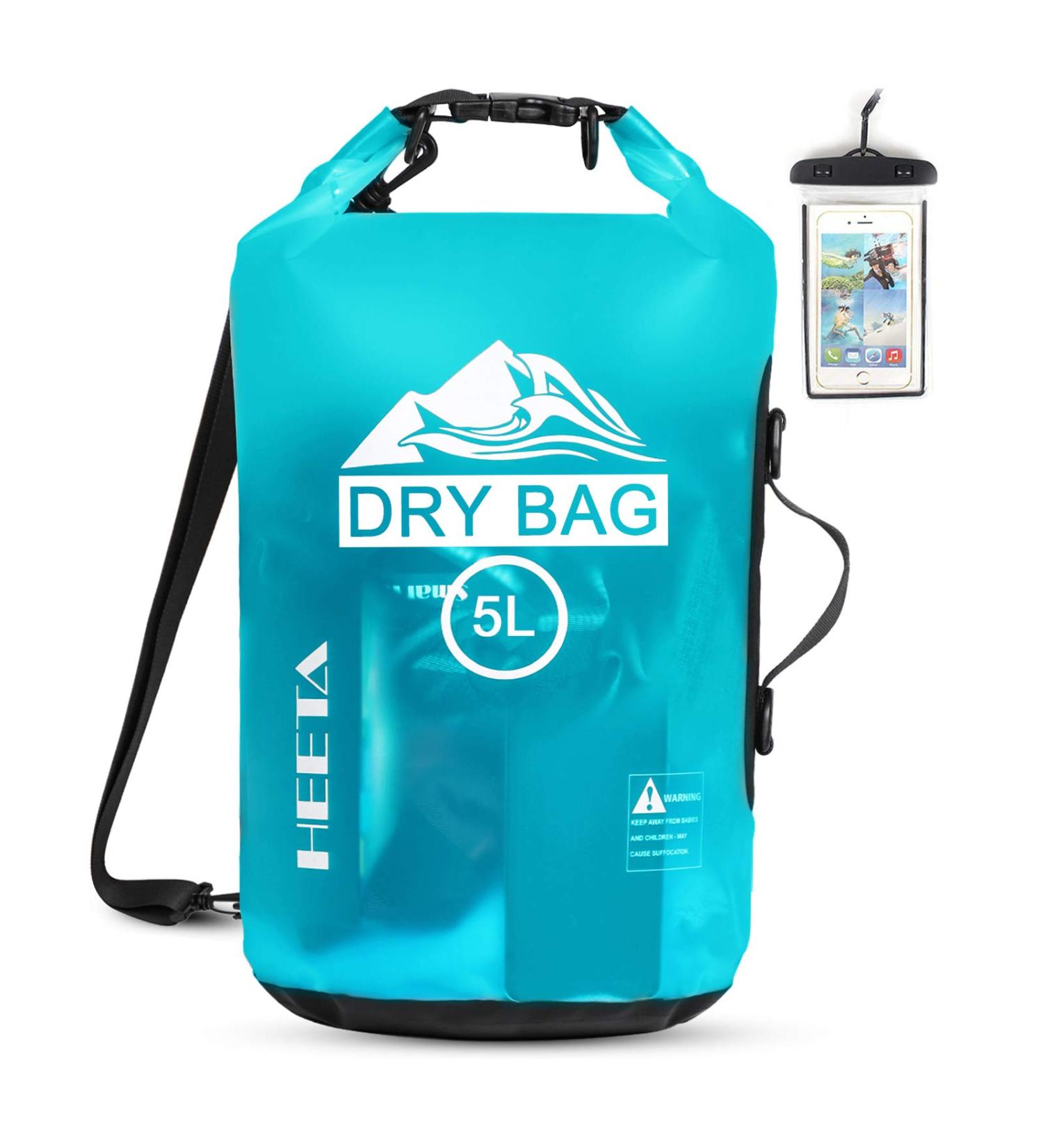 HEETA Waterproof Dry Bag 5L Blue - Lightweight Roll Top Backpack for Travel, Swimming, Boating - Phone Case Included - Buy Online on GoSupps.com