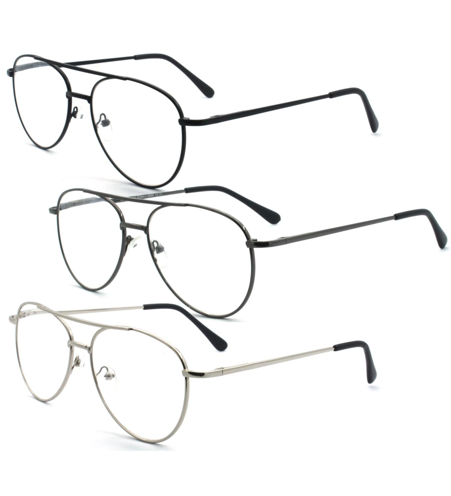3-Pack Metal Frame Aviator Reading Glasses for Men & Women - Spring Hinge - Black Gunmetal Silver - 2.0x Magnification - Buy Online on GoSupps.com