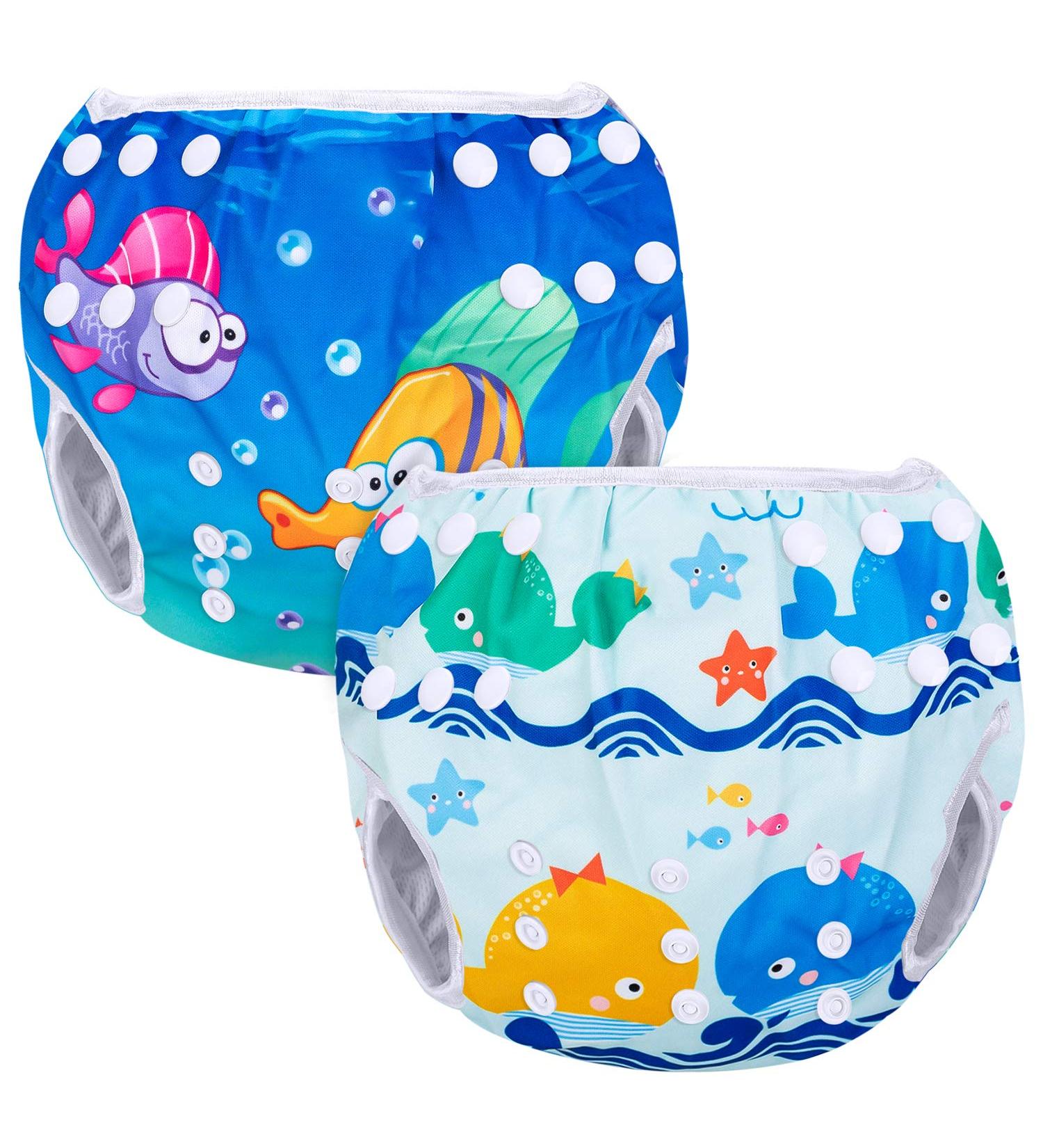 Buy Luxja Reusable Swimming Diapers for Babies (0-3 Years) - Adjustable & Washable - 2 Pack with Whales & Fish Design - International Shipping Available - Buy Online on GoSupps.com