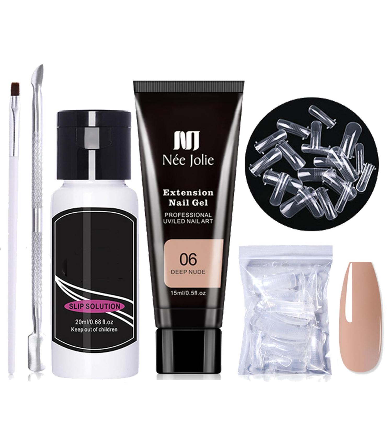 Poly Nail Gel Builder Kit in Deep Nude - Beginner Friendly Polygel Nail Extensions Set with Solution, Tips, and Lamp Cure - Extension Gel Manicure Set - Buy Online on GoSupps.com