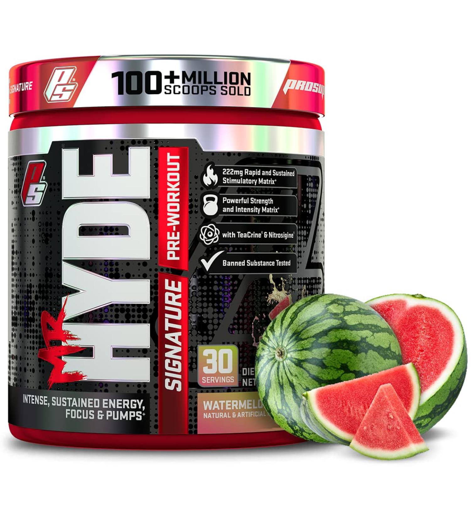 ProSupps Mr. Hyde Signature Series Pre-Workout Energy Drink - Watermelon Flavor | 30 Servings | Intense Energy, Focus & Pumps with Beta Alanine, Creatine, Nitrosigine & TeaCrine - Buy Online on GoSupps.com