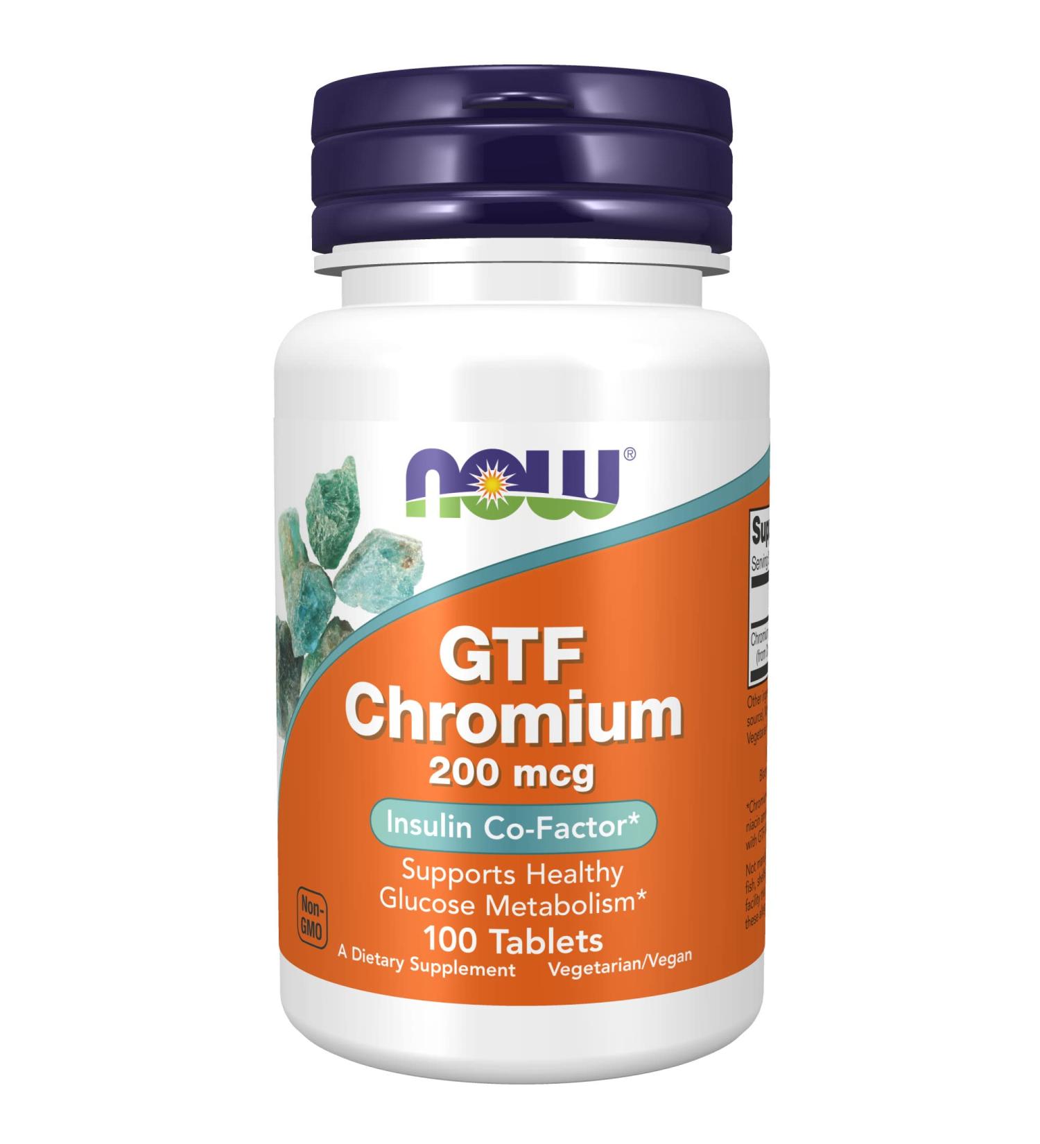 NOW Supplements GTF Chromium 200 mcg - Insulin Co-Factor - 100 Tablets - Buy Online on GoSupps.com