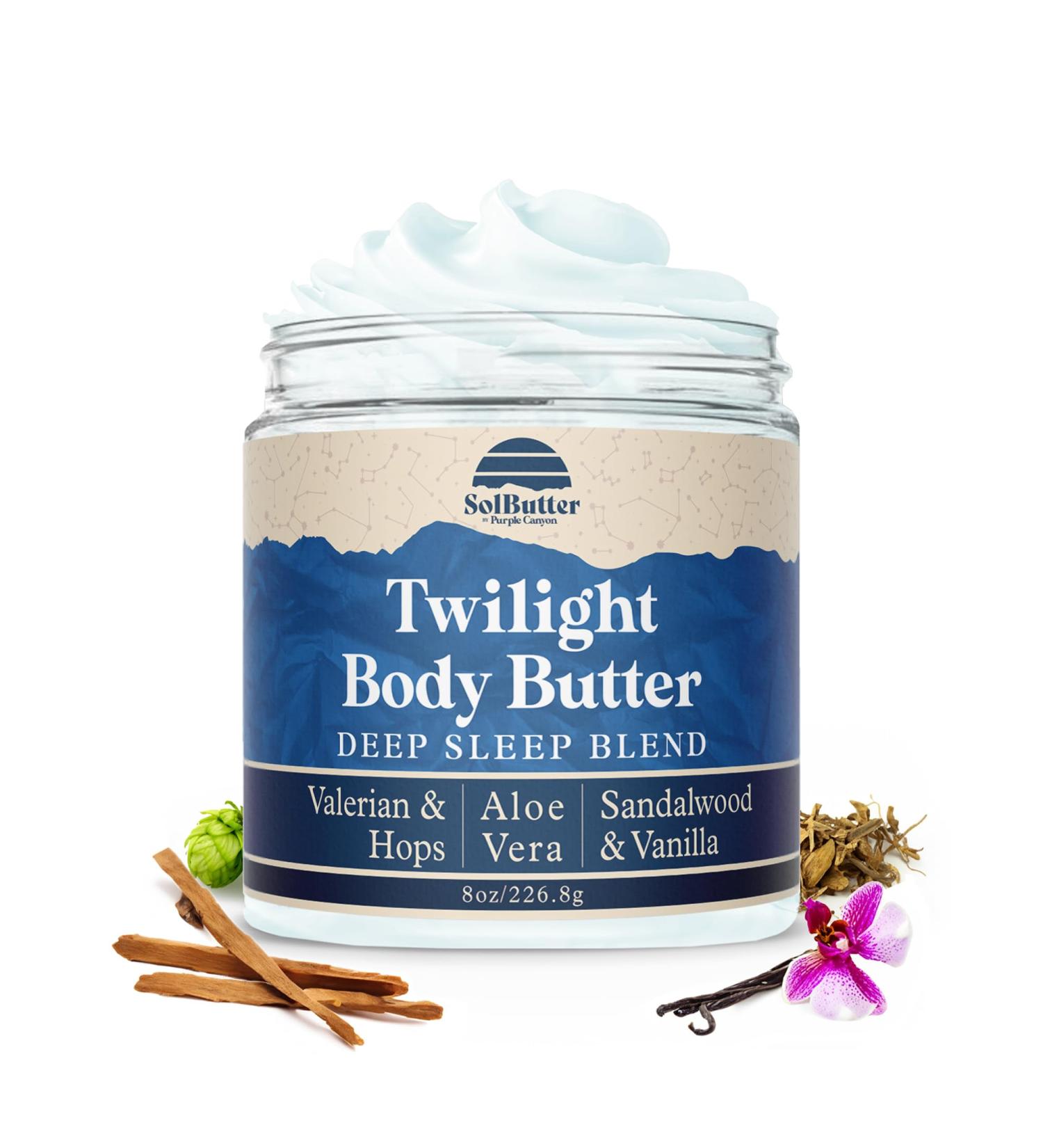 PURPLE CANYON New Look Twilight Whipped Body Butter 8oz | Vanilla Sandalwood Scent | Skin Care with Hops & Valerian Root Twilight: Vanilla Sandalwood 8 Ounce (Pack of 1) - Buy Online on GoSupps.com