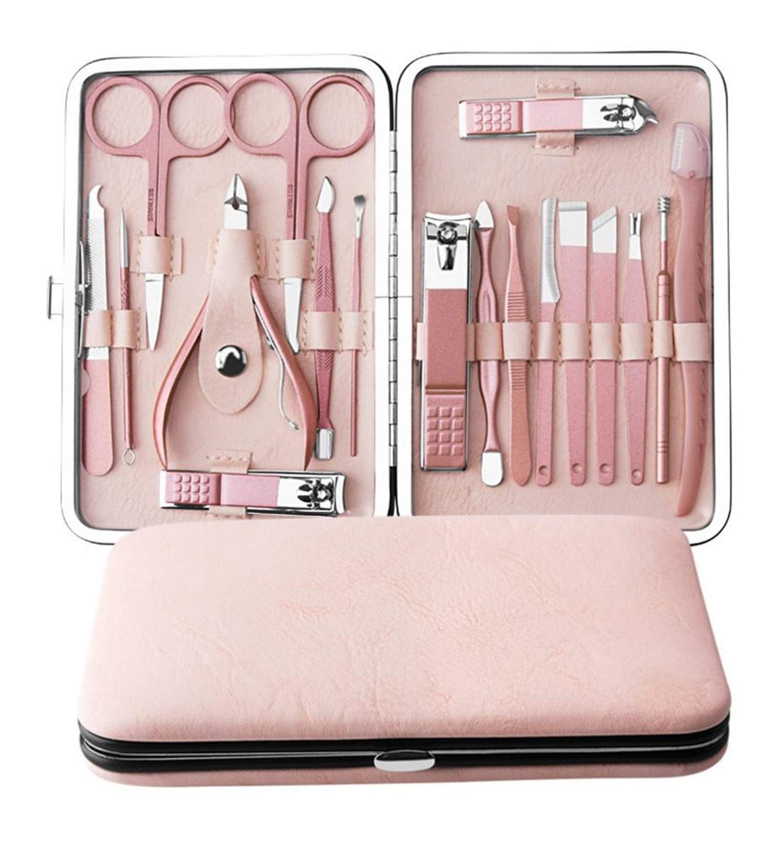 Aoyuele 18 in 1 Manicure Set: Stainless Steel Professional Grooming Kit for Pedicure and Nail Care - Rose Gold - Buy Online on GoSupps.com