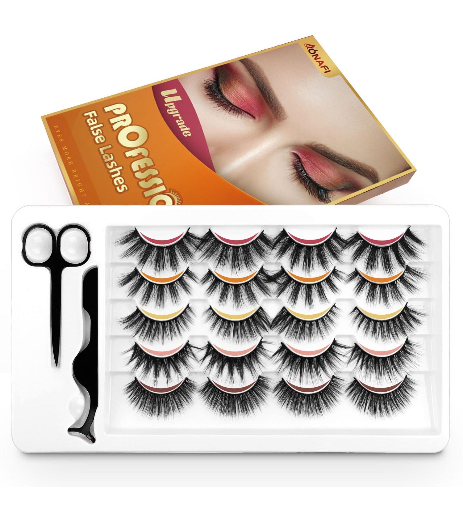 ONAFI False Mink Lashes Kit - 10 Pairs Pack, 5 Styles - Dramatic Cat-Eye Fluffy Wispies Eyelashes - Buy Online on GoSupps.com