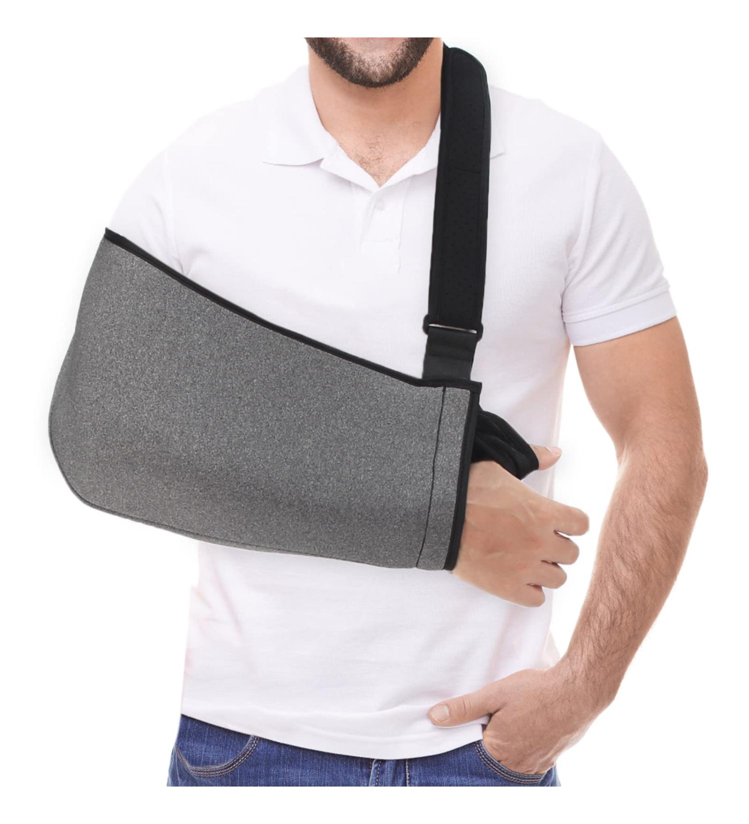 Universal Arm Sling Shoulder Immobilizer - Adjustable Support Strap for Broken Wrist/Elbow/Dislocated Shoulder - XL Grey - Buy Online on GoSupps.com