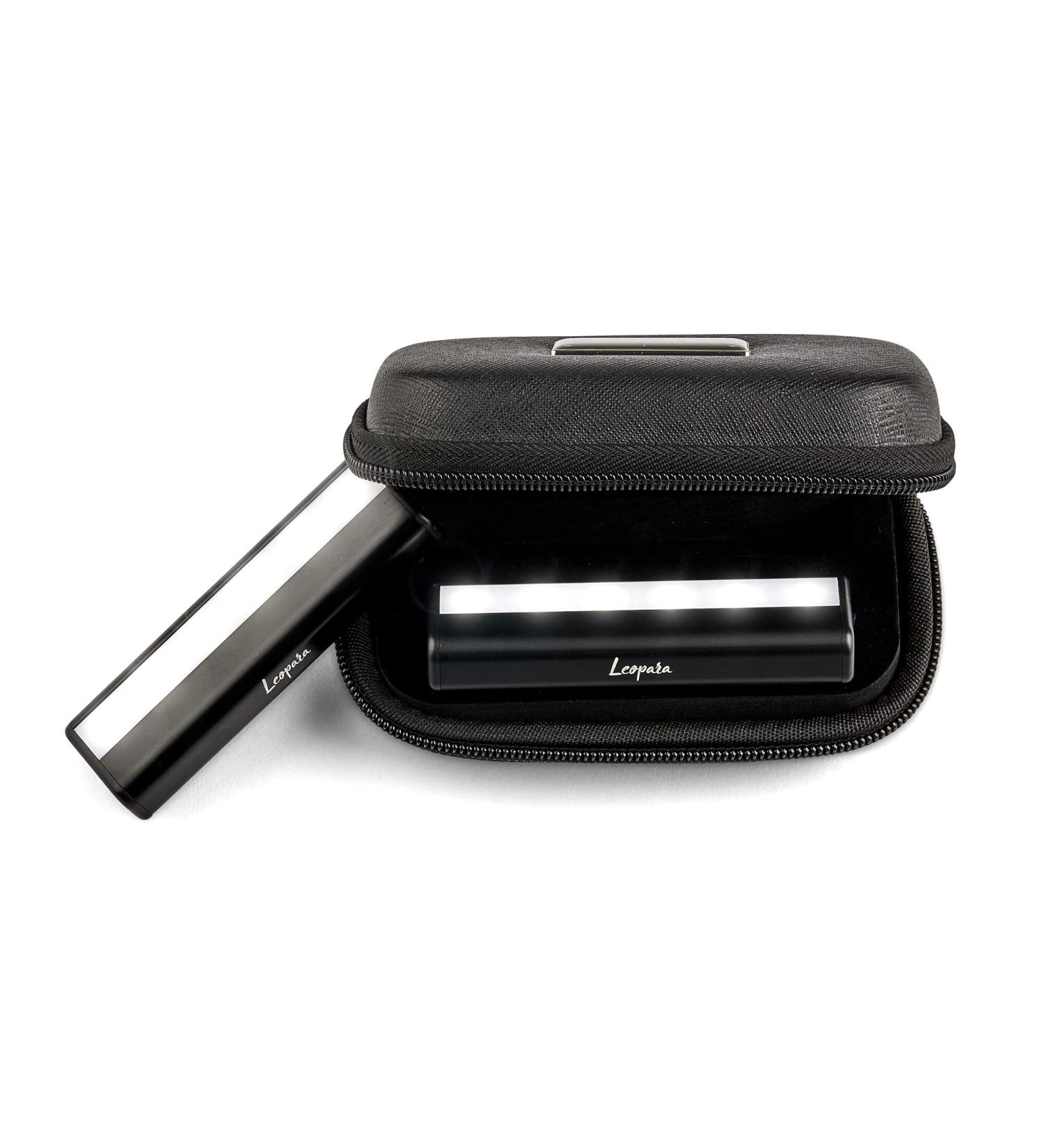 Leopara Duo Makeup Lighting System | Set of 2 Portable LED Vanity Lights | Wireless & Rechargeable | Bright Lighting for Any Mirror | Jet Black Travel Case - Buy Online on GoSupps.com